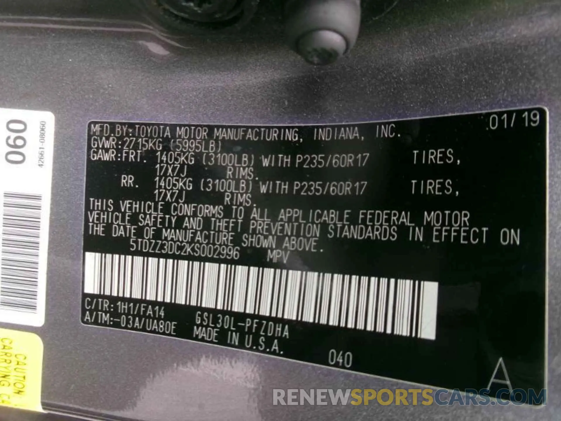 22 fotografías del automóvil dañado 5TDZZ3DC2KS002996 TOYOTA SIENNA 2019