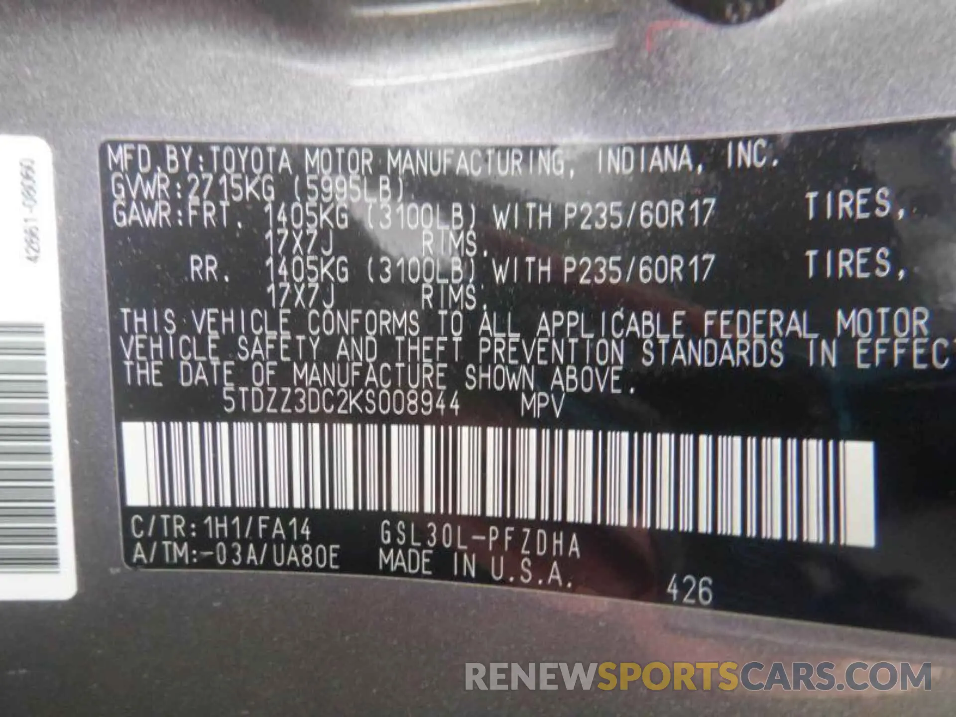 14 fotografías del automóvil dañado 5TDZZ3DC2KS008944 TOYOTA SIENNA 2019
