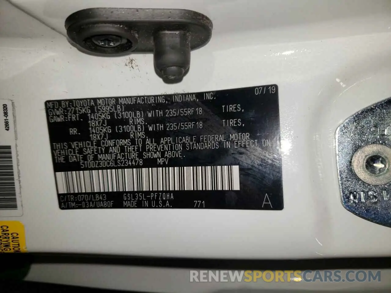 10 fotografías del automóvil dañado 5TDDZ3DC6LS234478 TOYOTA SIENNA 2020