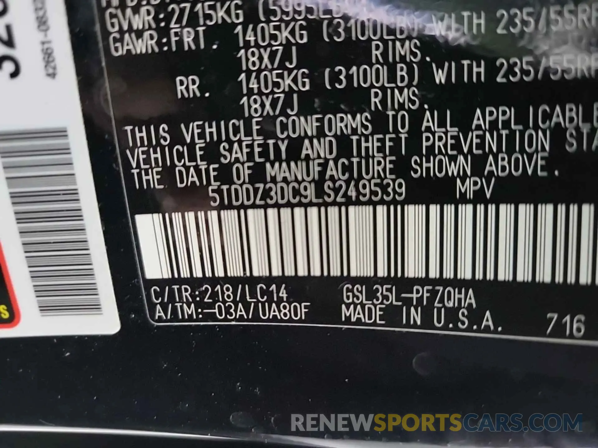 14 fotografías del automóvil dañado 5TDDZ3DC9LS249539 TOYOTA SIENNA 2020