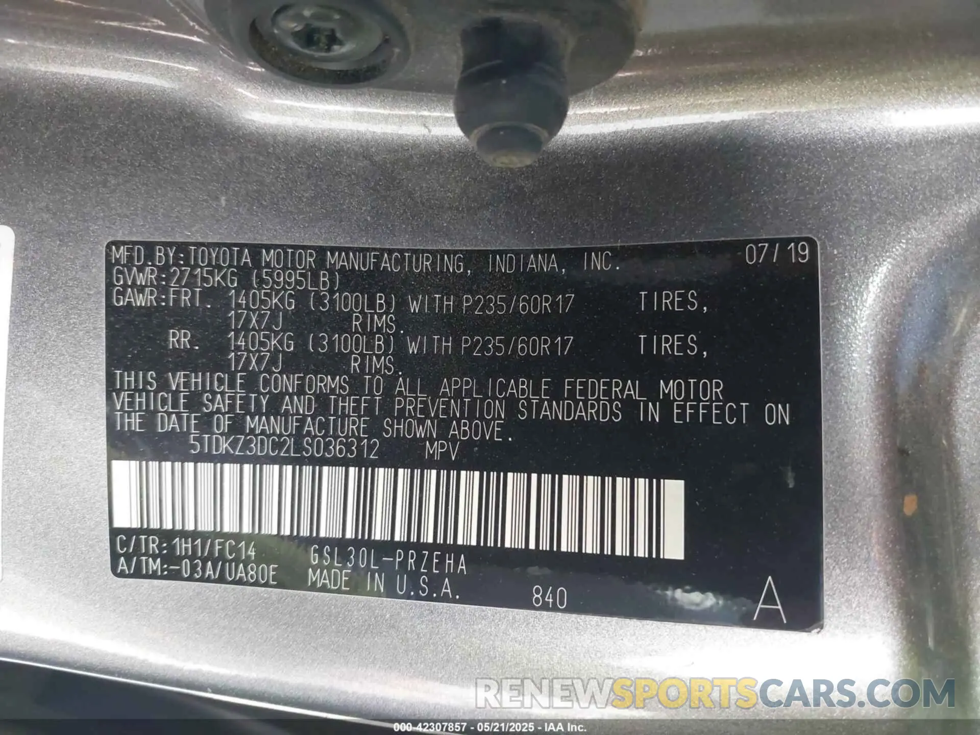 9 fotografías del automóvil dañado 5TDKZ3DC2LS036312 TOYOTA SIENNA 2020