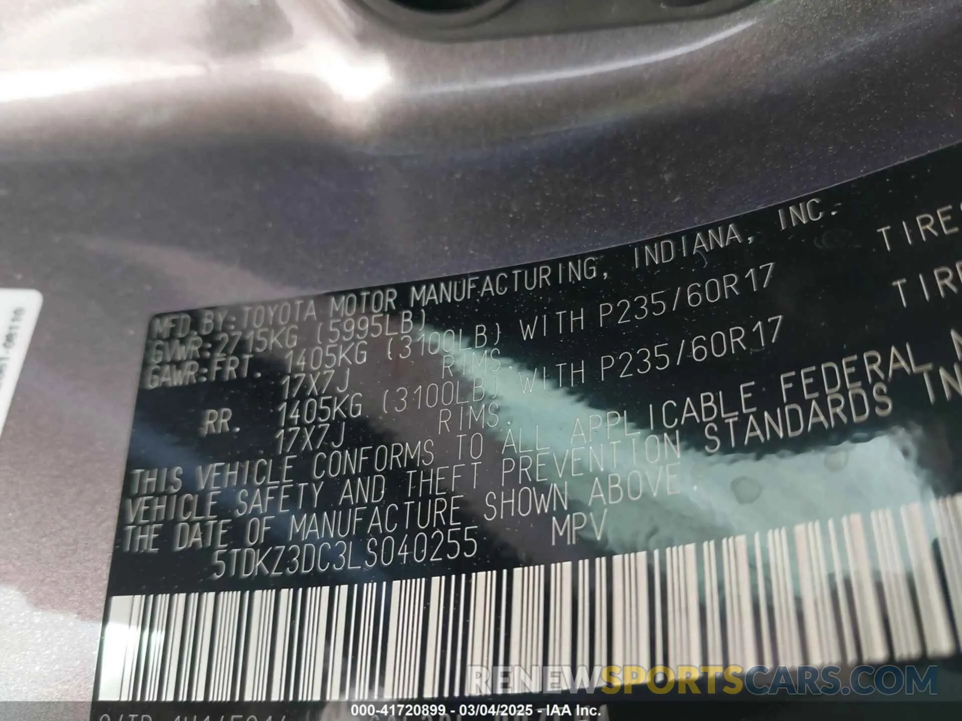 9 fotografías del automóvil dañado 5TDKZ3DC3LS040255 TOYOTA SIENNA 2020