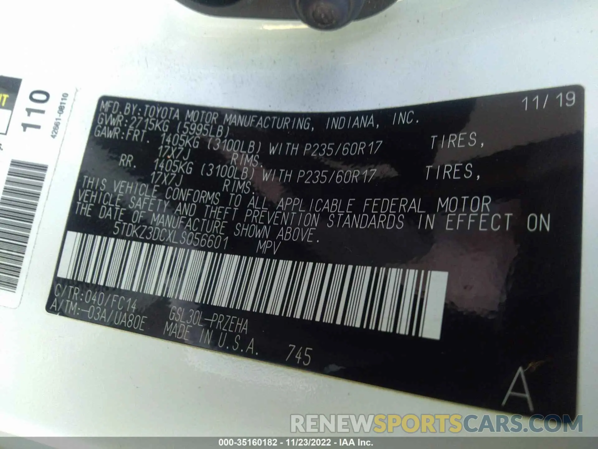9 fotografías del automóvil dañado 5TDKZ3DCXLS056601 TOYOTA SIENNA 2020