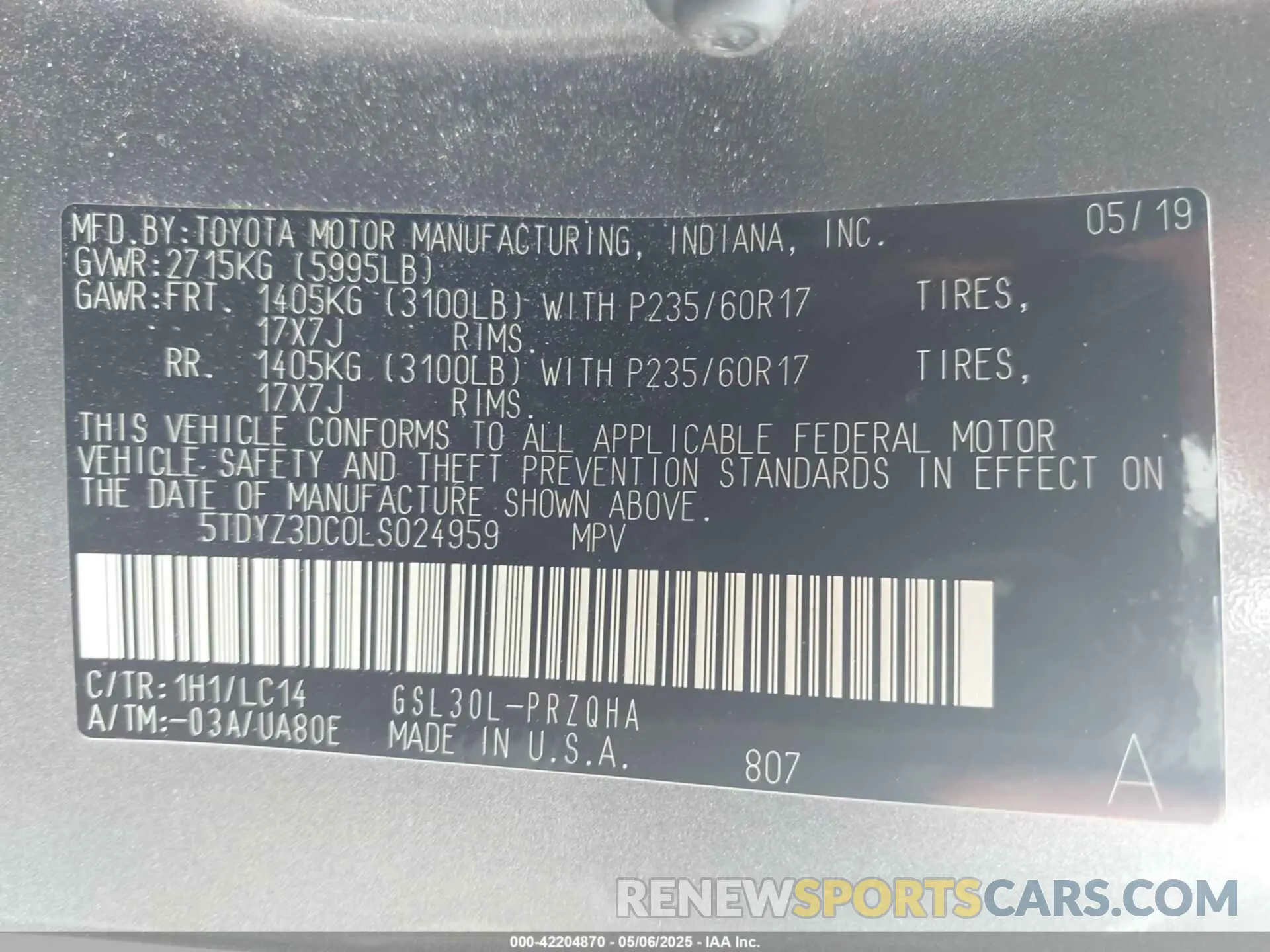 9 fotografías del automóvil dañado 5TDYZ3DC0LS024959 TOYOTA SIENNA 2020