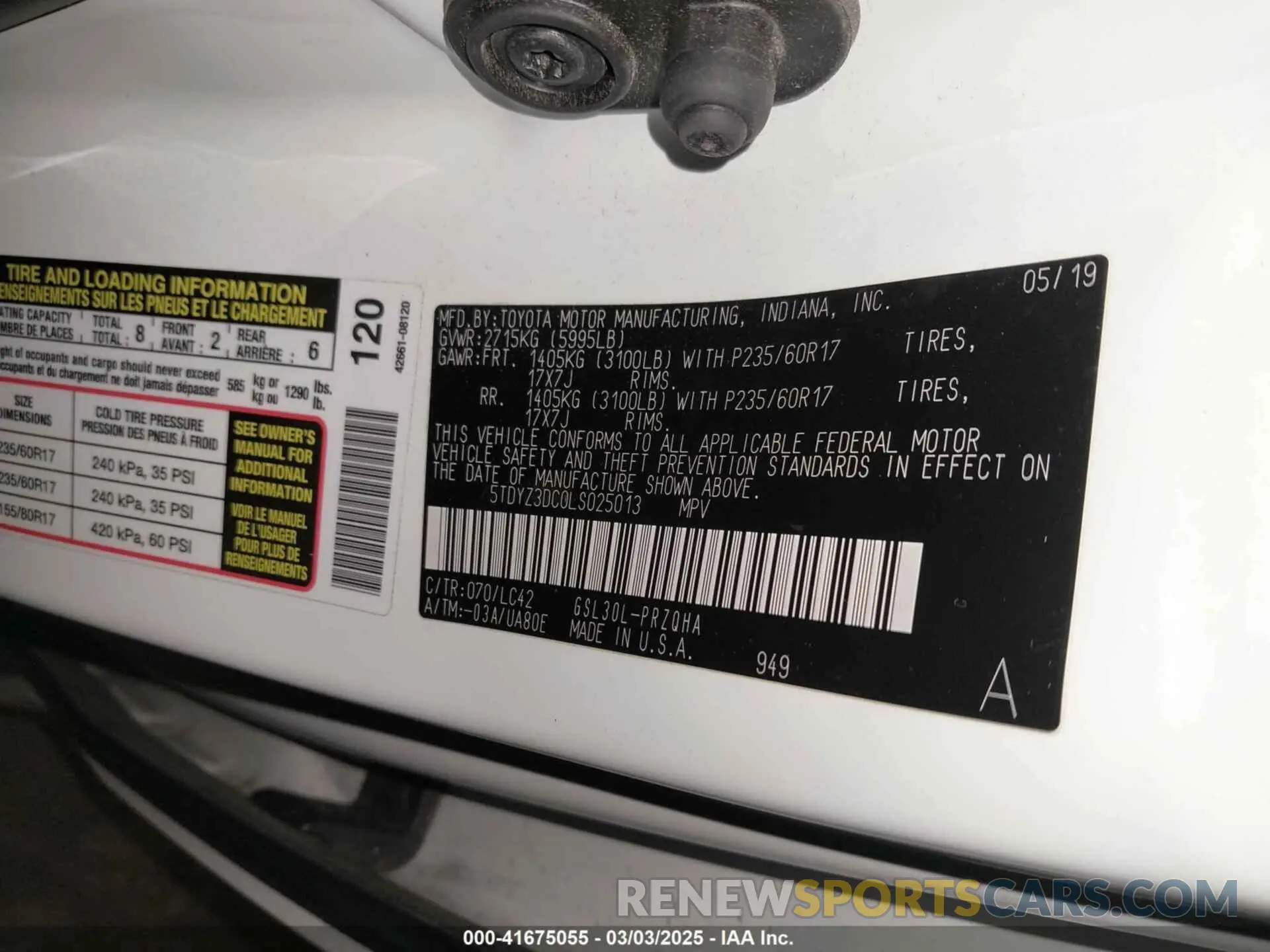 9 fotografías del automóvil dañado 5TDYZ3DC0LS025013 TOYOTA SIENNA 2020