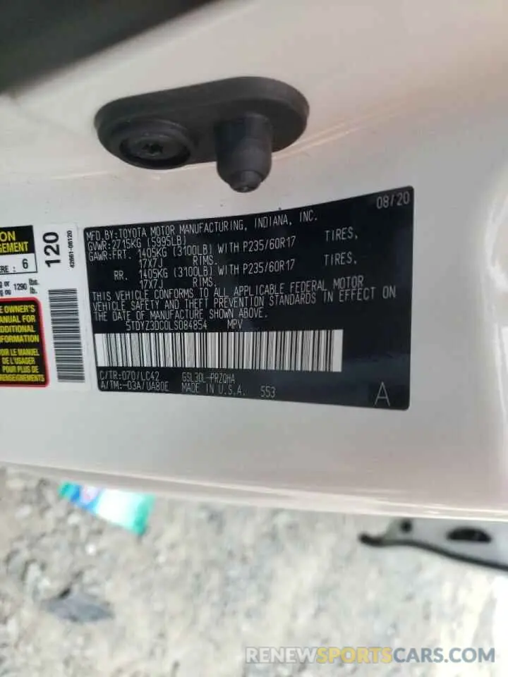 10 fotografías del automóvil dañado 5TDYZ3DC0LS084854 TOYOTA SIENNA 2020