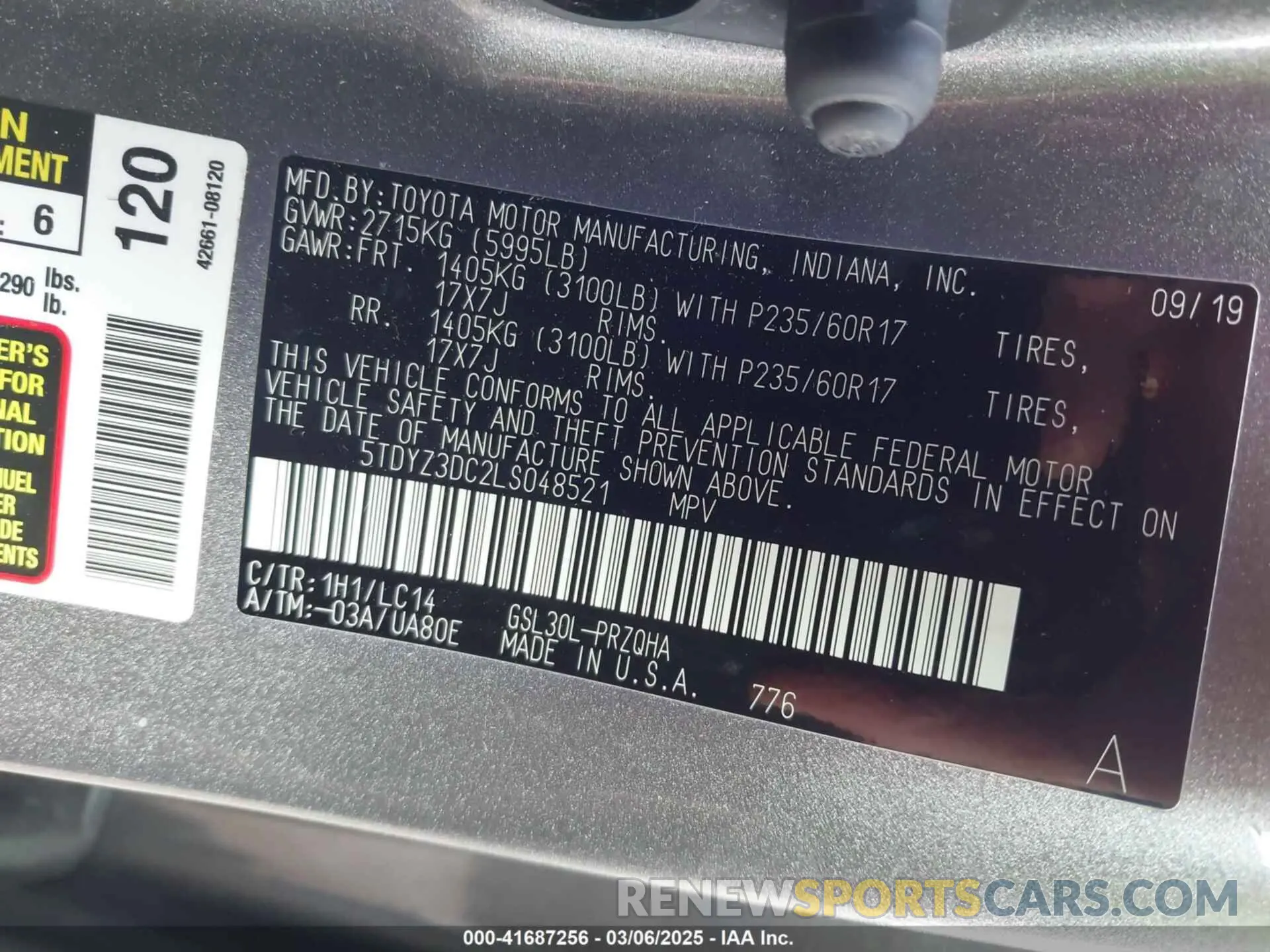 9 fotografías del automóvil dañado 5TDYZ3DC2LS048521 TOYOTA SIENNA 2020