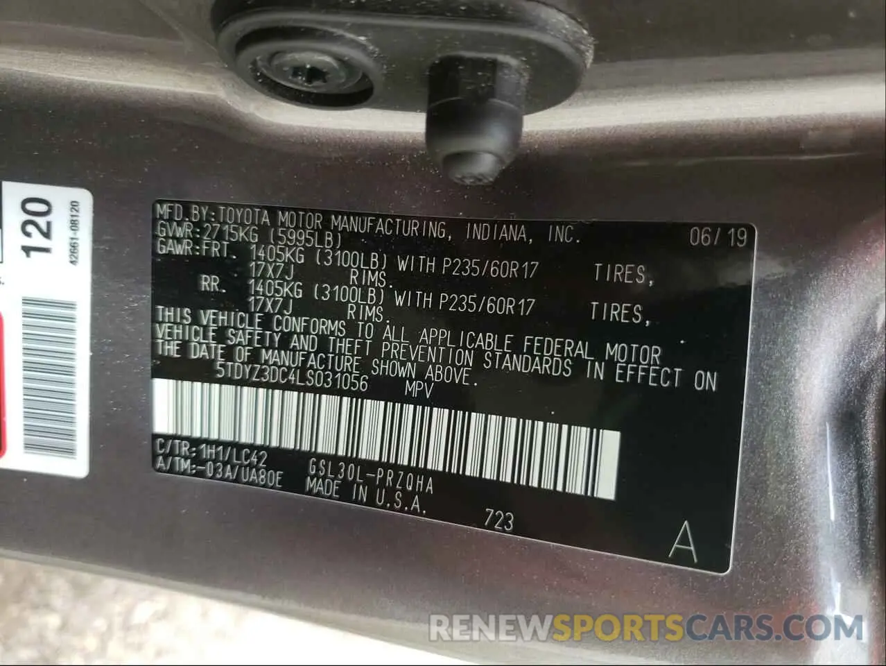 10 fotografías del automóvil dañado 5TDYZ3DC4LS031056 TOYOTA SIENNA 2020