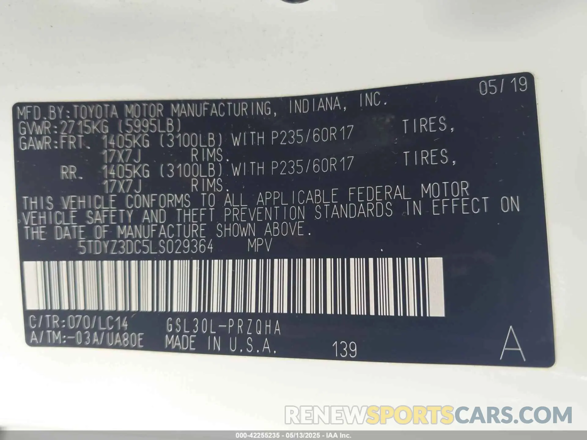 9 fotografías del automóvil dañado 5TDYZ3DC5LS029364 TOYOTA SIENNA 2020