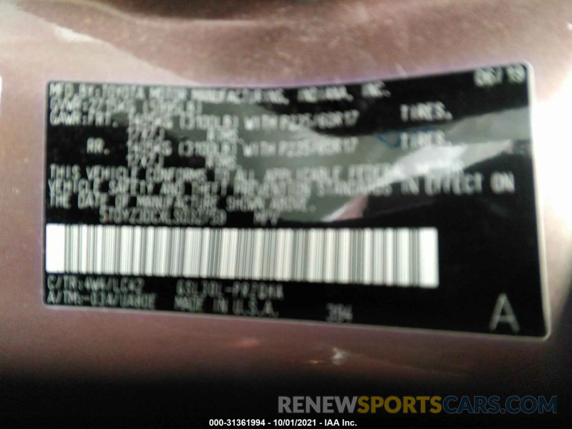 9 fotografías del automóvil dañado 5TDYZ3DCXLS032759 TOYOTA SIENNA 2020