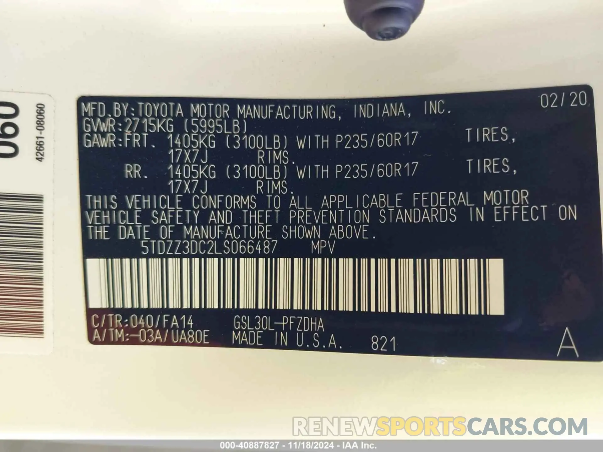 9 fotografías del automóvil dañado 5TDZZ3DC2LS066487 TOYOTA SIENNA 2020