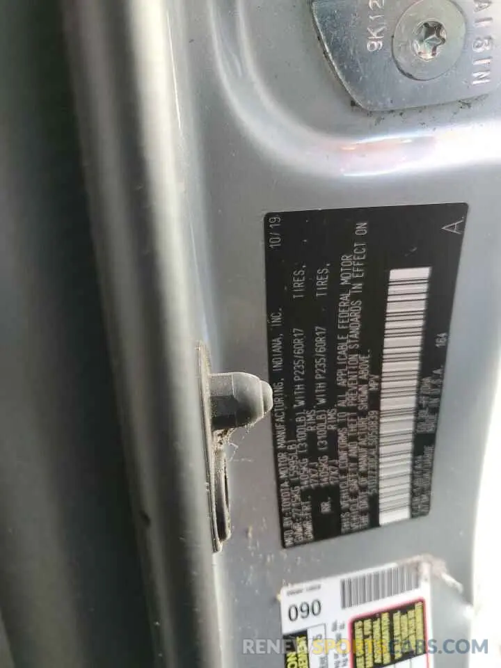 10 fotografías del automóvil dañado 5TDZZ3DC4LS050839 TOYOTA SIENNA 2020