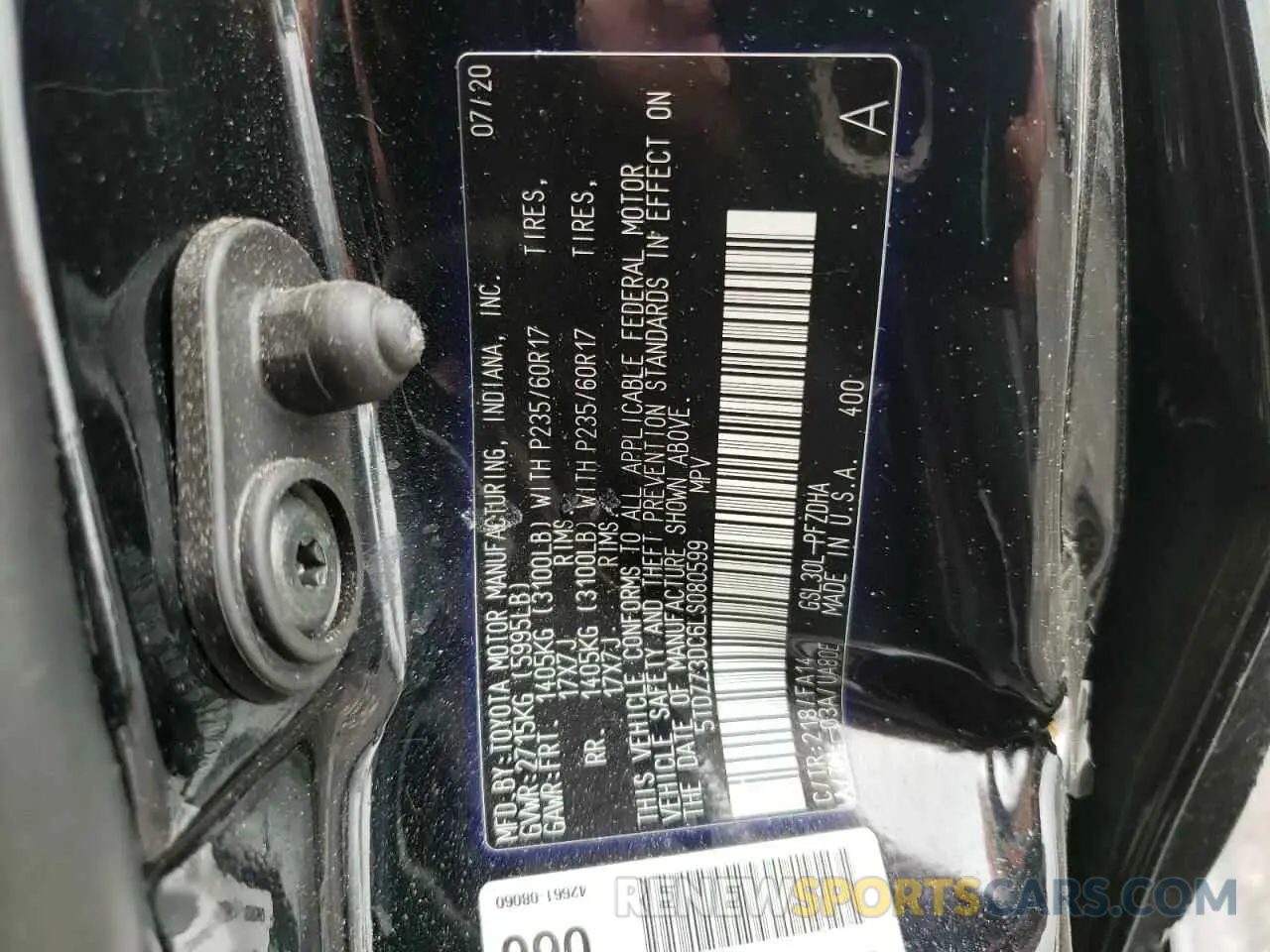 13 fotografías del automóvil dañado 5TDZZ3DC6LS080599 TOYOTA SIENNA 2020