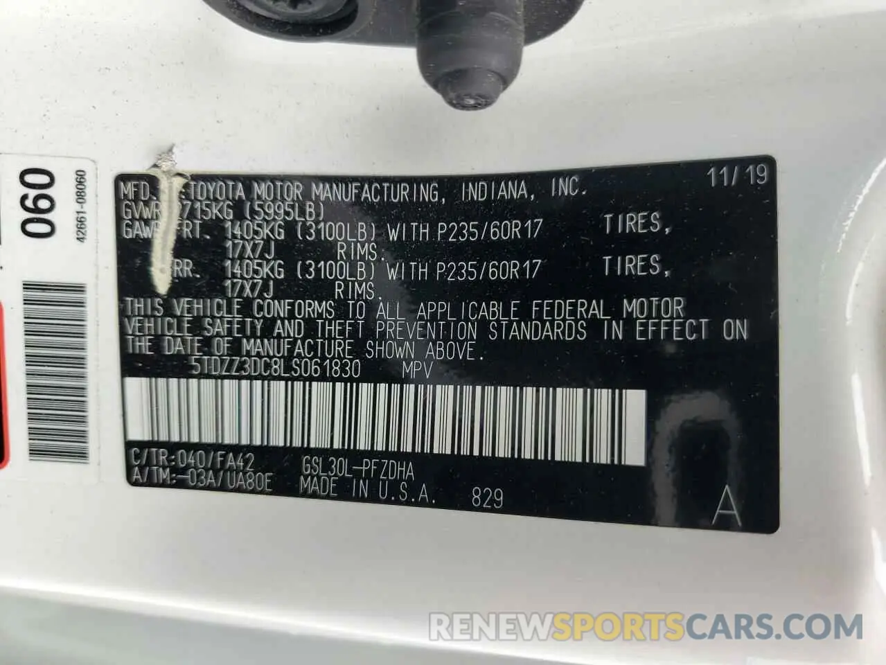14 fotografías del automóvil dañado 5TDZZ3DC8LS061830 TOYOTA SIENNA 2020