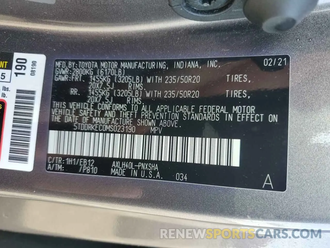 13 fotografías del automóvil dañado 5TDDRKEC0MS023190 TOYOTA SIENNA 2021