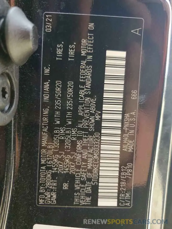 13 fotografías del automóvil dañado 5TDDRKEC3MS033230 TOYOTA SIENNA 2021