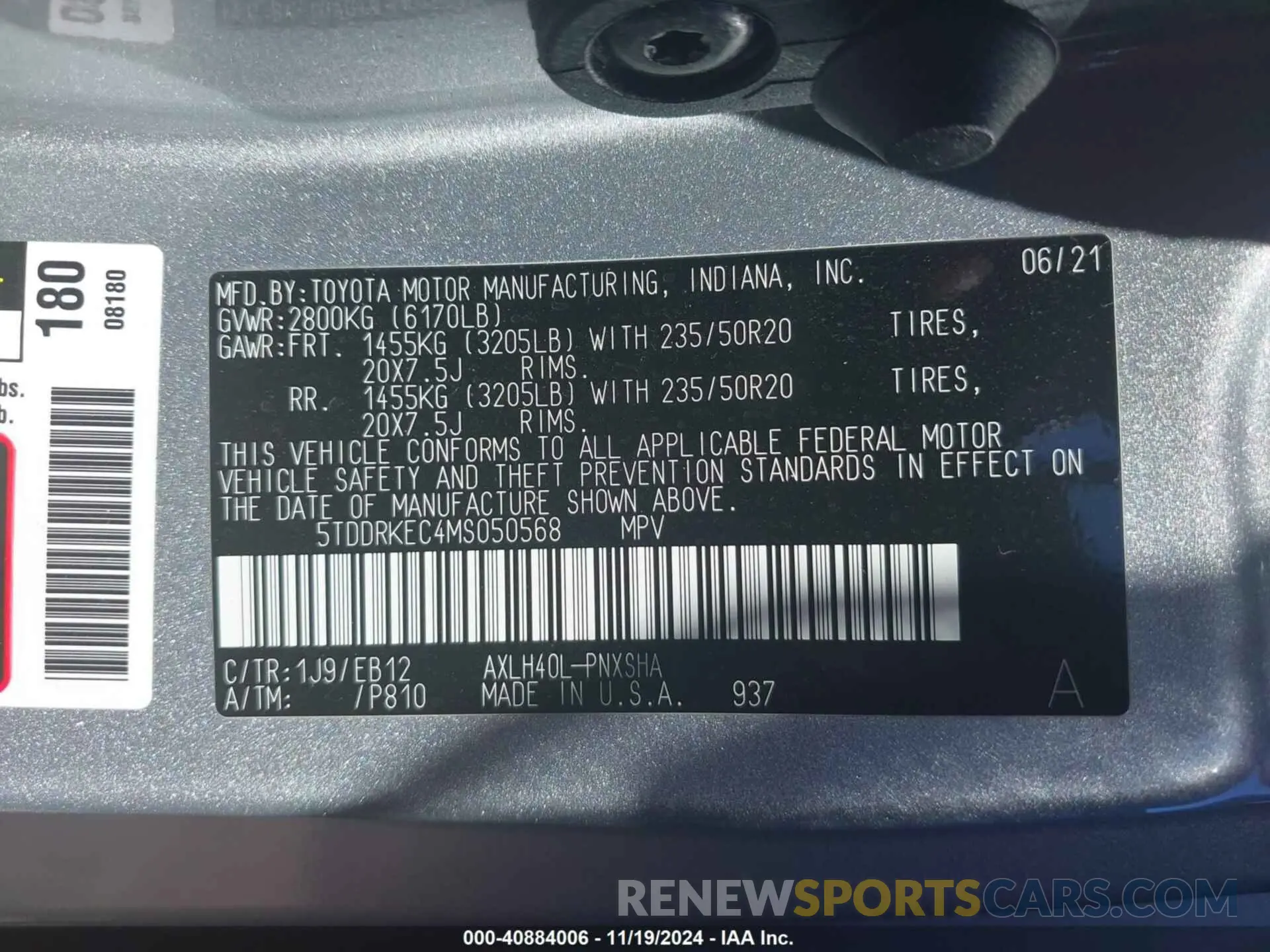 9 fotografías del automóvil dañado 5TDDRKEC4MS050568 TOYOTA SIENNA 2021