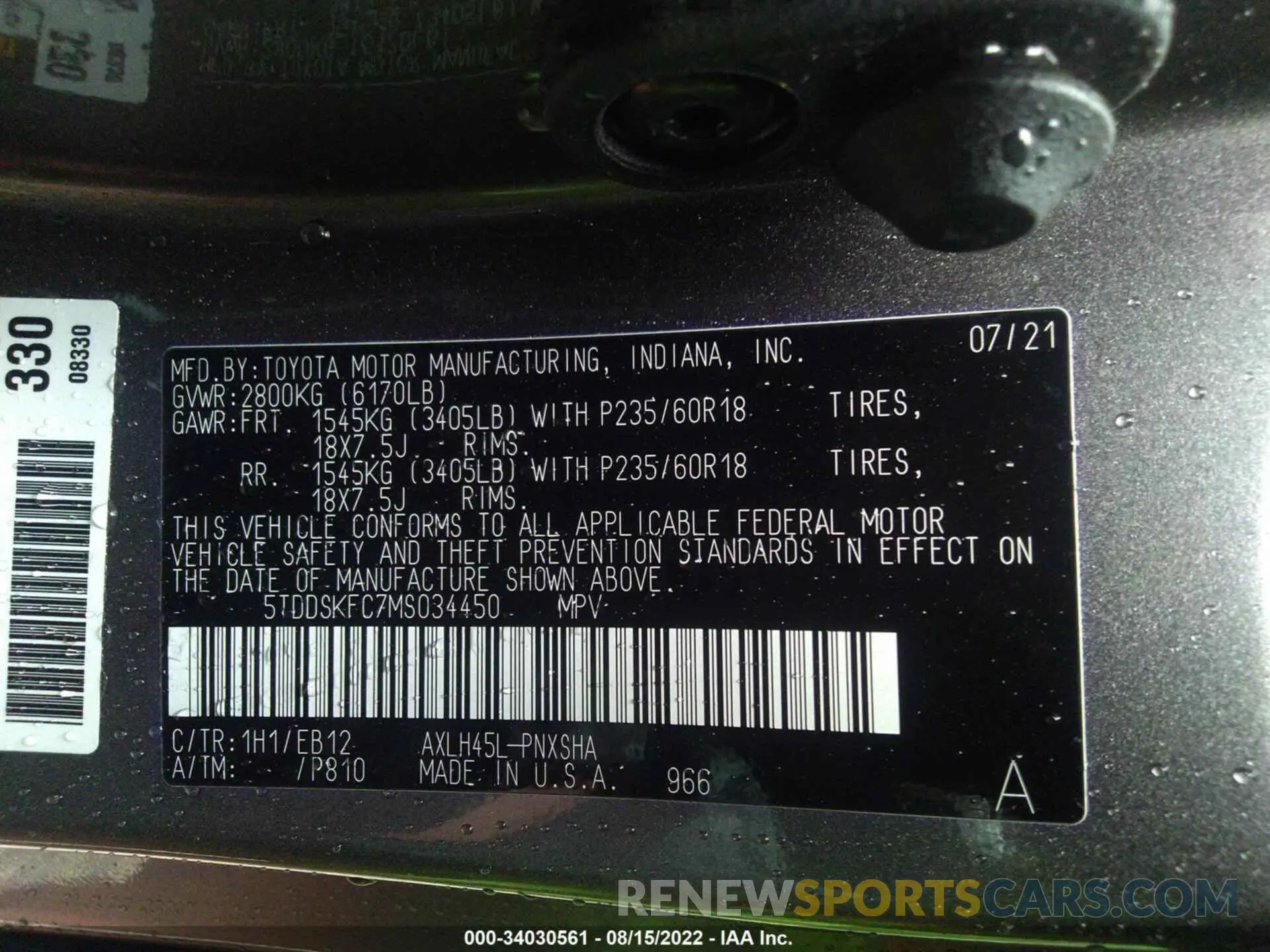 9 fotografías del automóvil dañado 5TDDSKFC7MS034450 TOYOTA SIENNA 2021