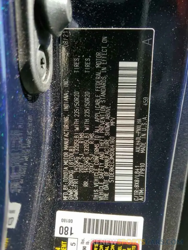 10 fotografías del automóvil dañado 5TDERKEC3MS064160 TOYOTA SIENNA 2021