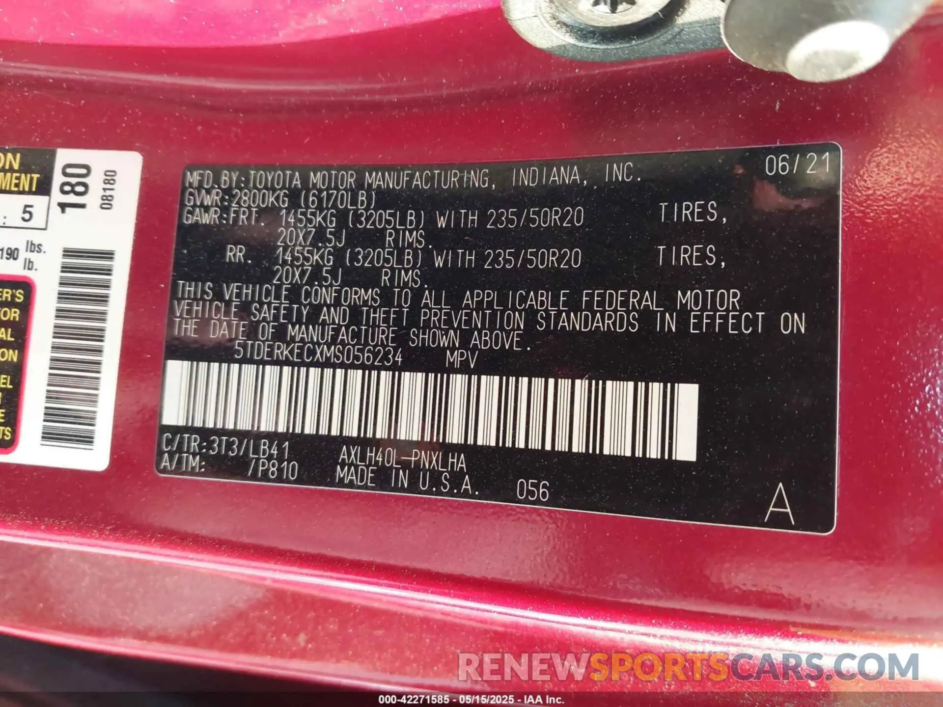 9 fotografías del automóvil dañado 5TDERKECXMS056234 TOYOTA SIENNA 2021
