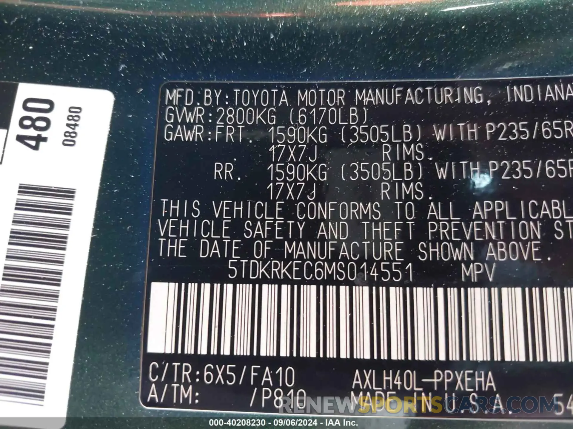9 fotografías del automóvil dañado 5TDKRKEC6MS014551 TOYOTA SIENNA 2021