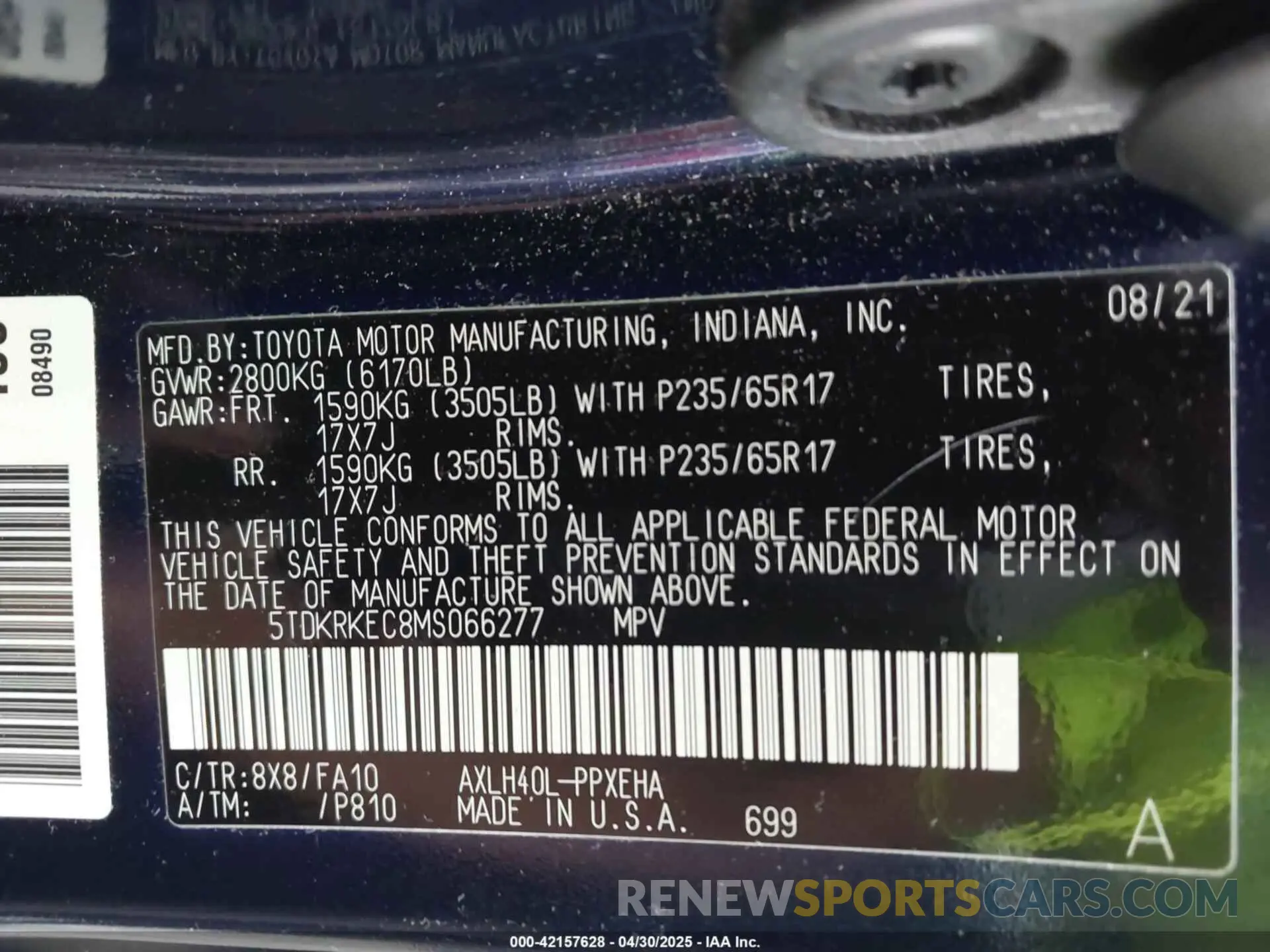 9 fotografías del automóvil dañado 5TDKRKEC8MS066277 TOYOTA SIENNA 2021
