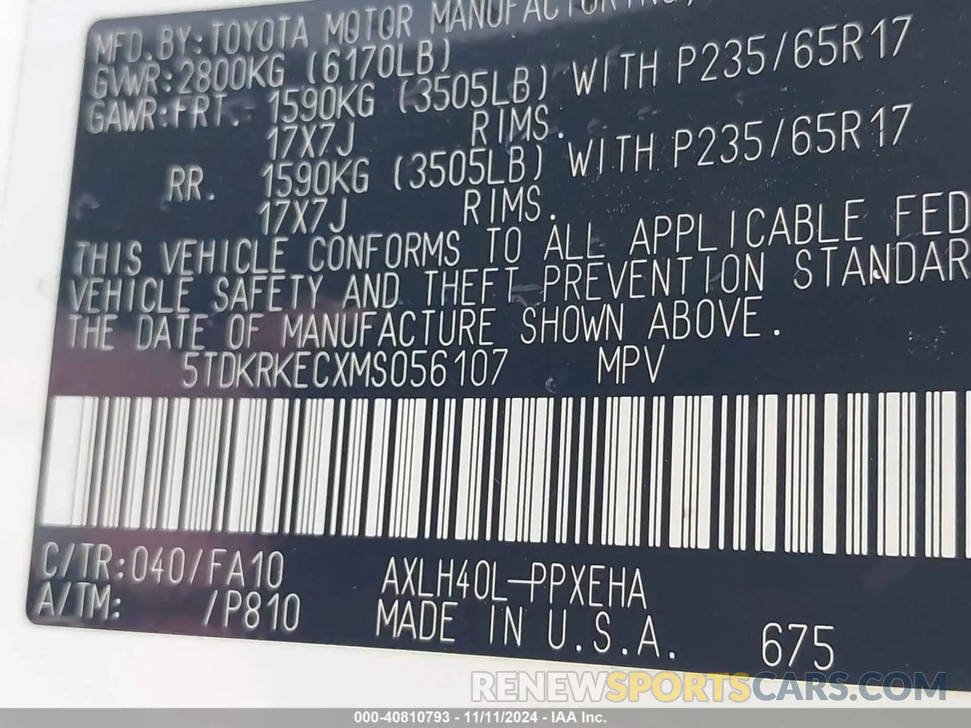 9 fotografías del automóvil dañado 5TDKRKECXMS056107 TOYOTA SIENNA 2021