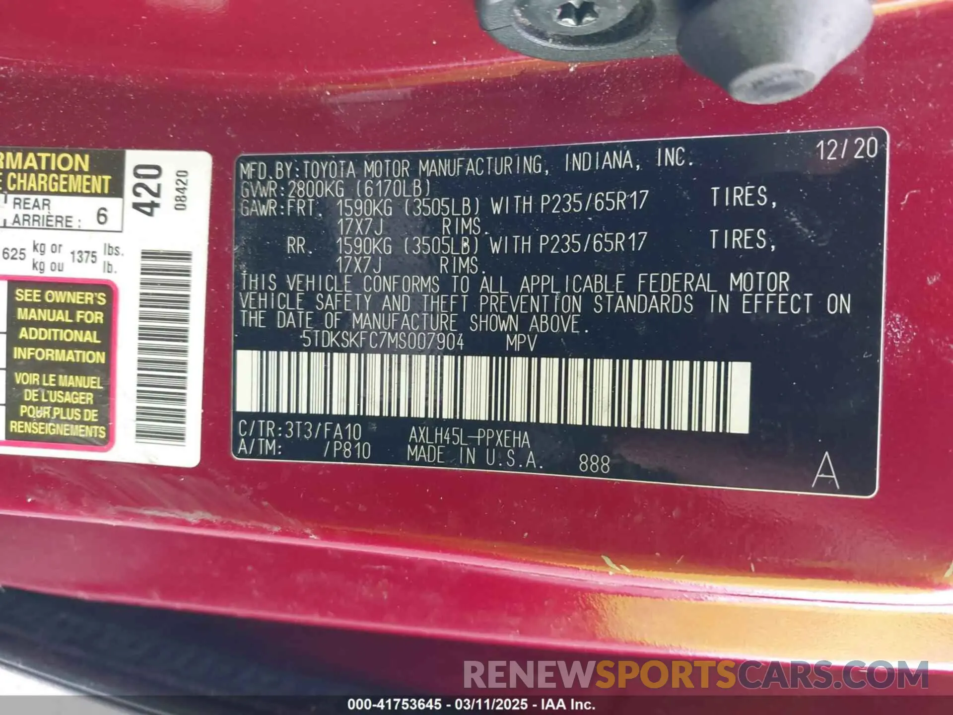 9 fotografías del automóvil dañado 5TDKSKFC7MS007904 TOYOTA SIENNA 2021