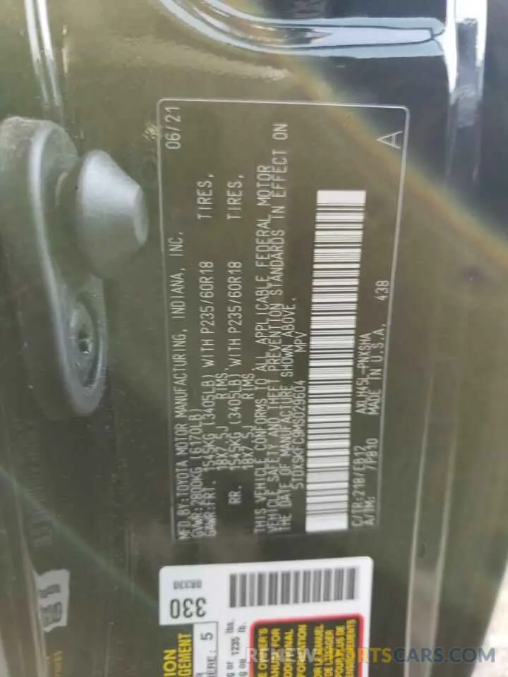 13 fotografías del automóvil dañado 5TDXSKFC9MS029604 TOYOTA SIENNA 2021
