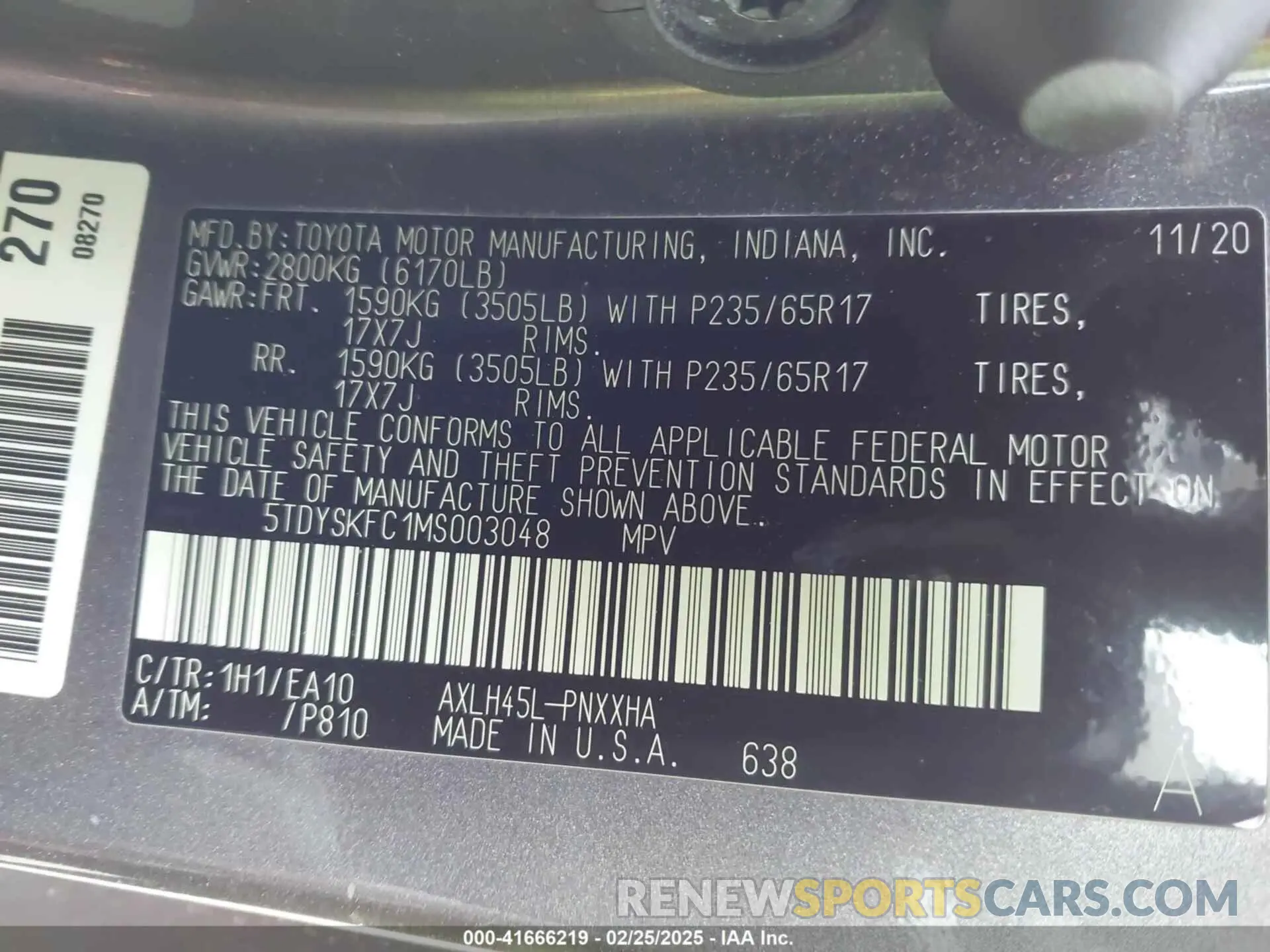 9 fotografías del automóvil dañado 5TDYSKFC1MS003048 TOYOTA SIENNA 2021