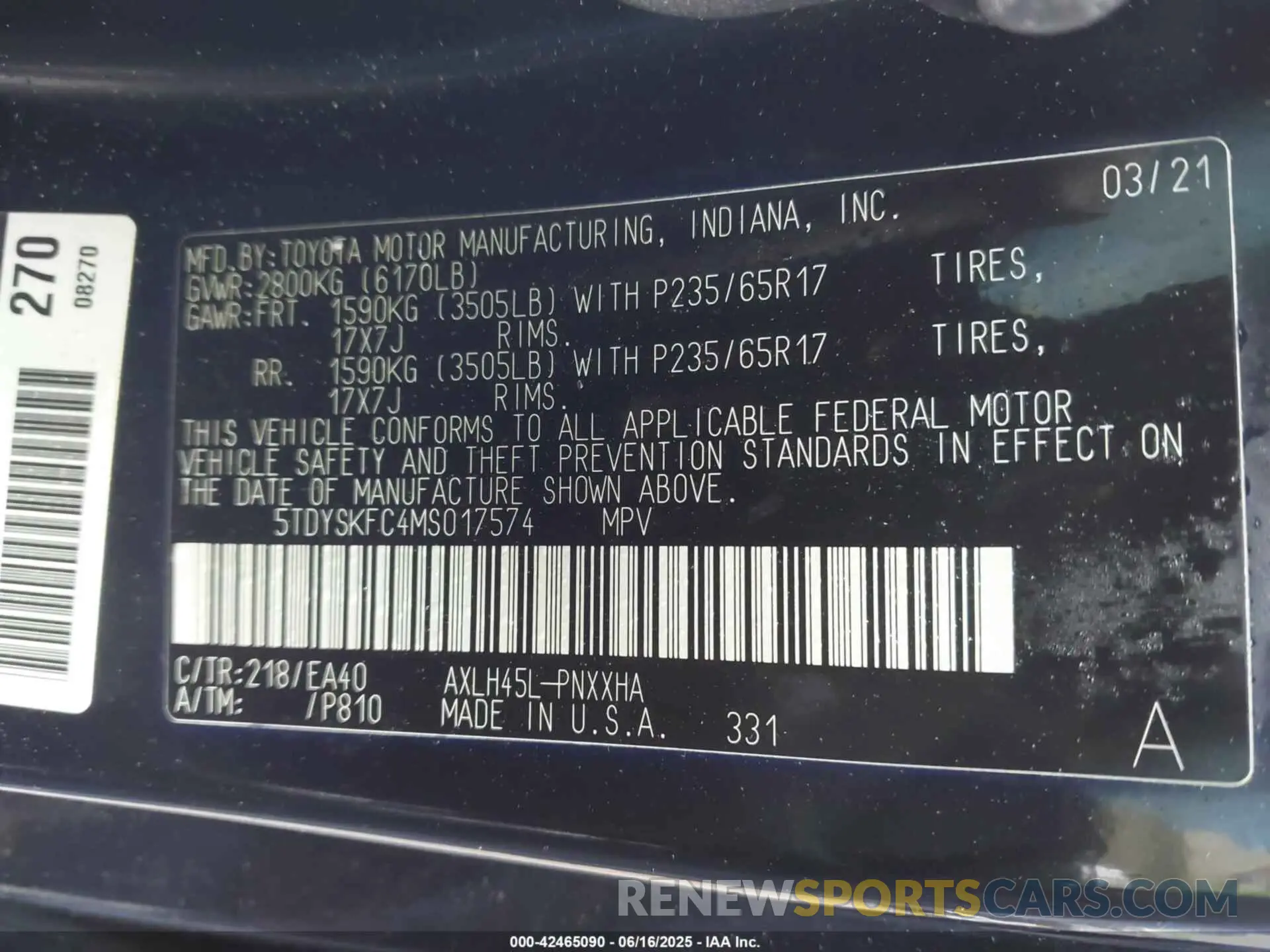 9 fotografías del automóvil dañado 5TDYSKFC4MS017574 TOYOTA SIENNA 2021