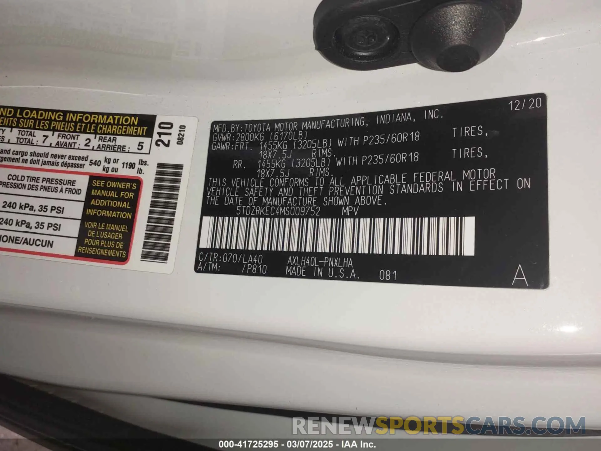 9 fotografías del automóvil dañado 5TDZRKEC4MS009752 TOYOTA SIENNA 2021