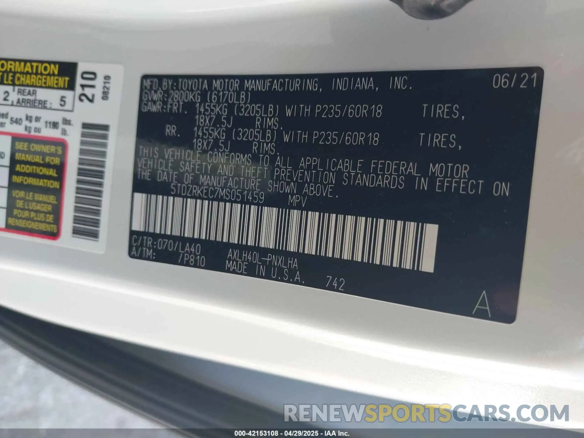 9 fotografías del automóvil dañado 5TDZRKEC7MS051459 TOYOTA SIENNA 2021