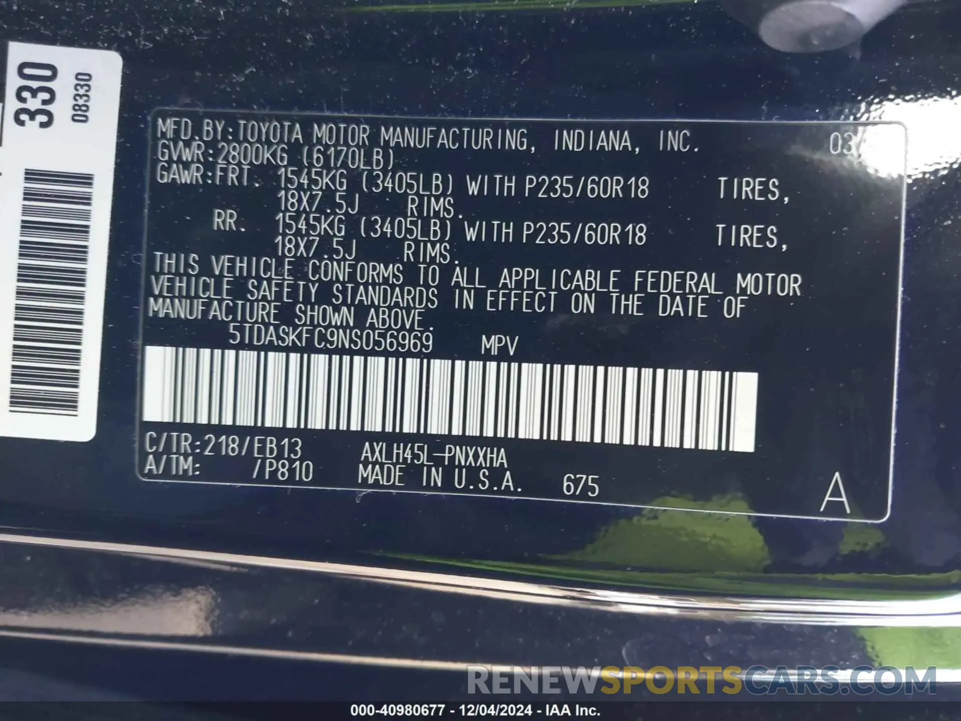 9 fotografías del automóvil dañado 5TDASKFC9NS056969 TOYOTA SIENNA 2022