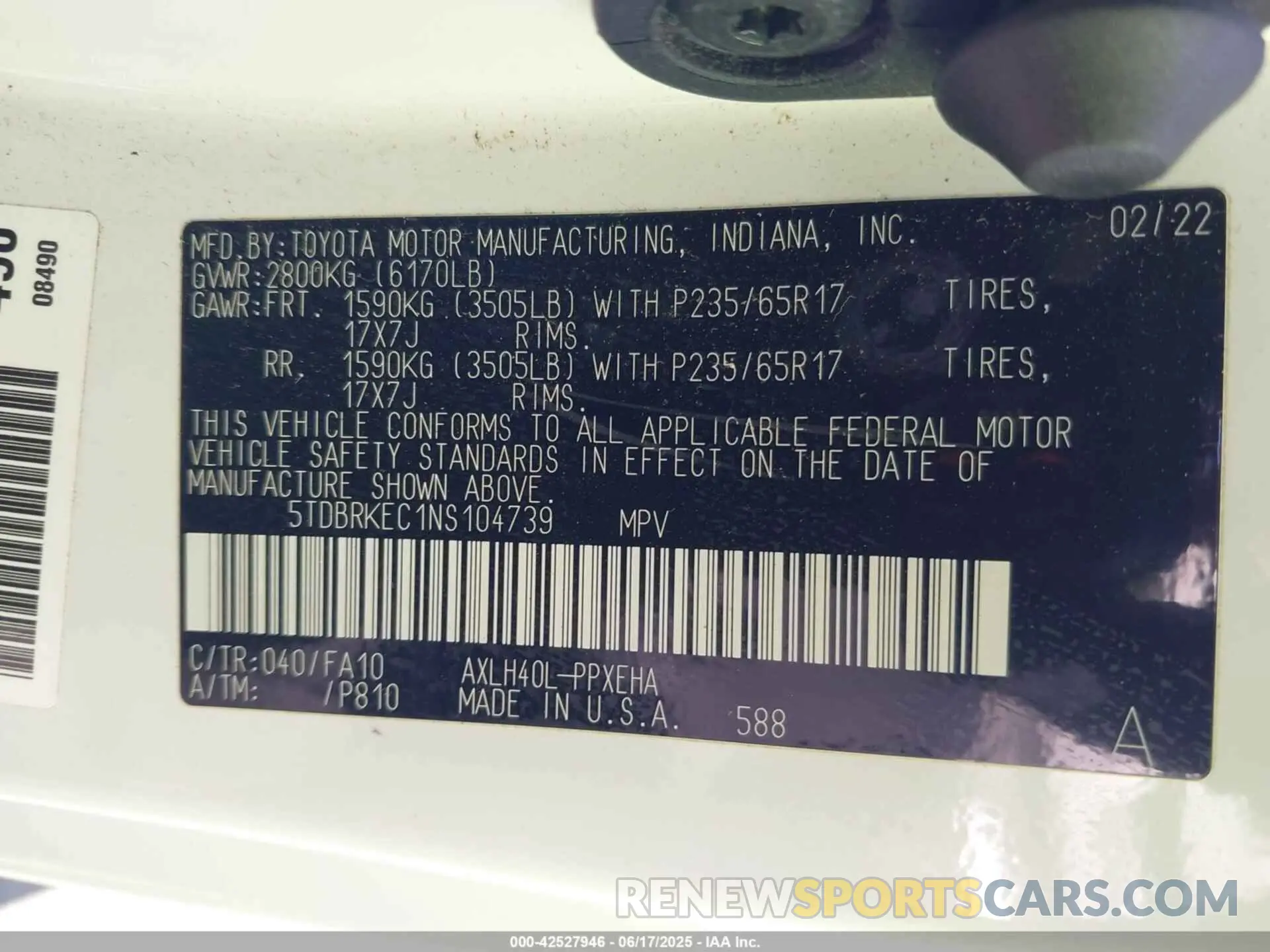 9 fotografías del automóvil dañado 5TDBRKEC1NS104739 TOYOTA SIENNA 2022