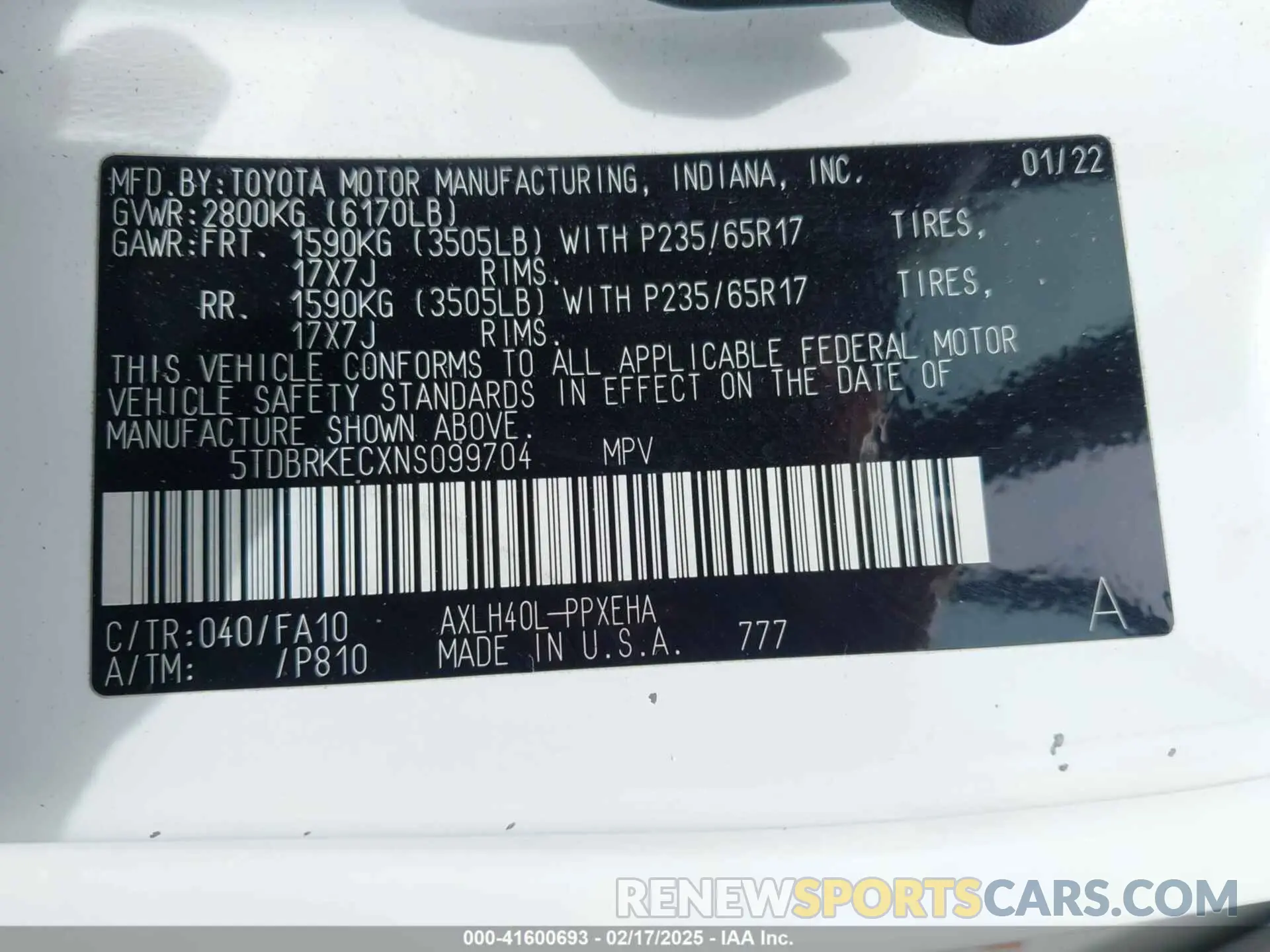 9 fotografías del automóvil dañado 5TDBRKECXNS099704 TOYOTA SIENNA 2022