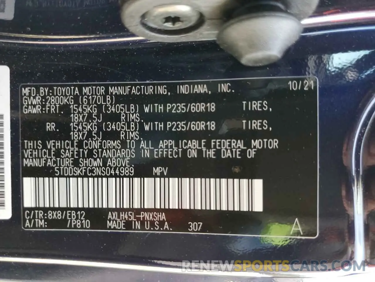 10 fotografías del automóvil dañado 5TDDSKFC3NS044989 TOYOTA SIENNA 2022