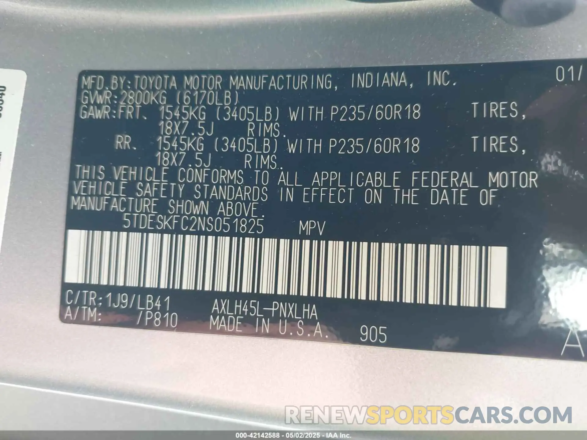 9 fotografías del automóvil dañado 5TDESKFC2NS051825 TOYOTA SIENNA 2022