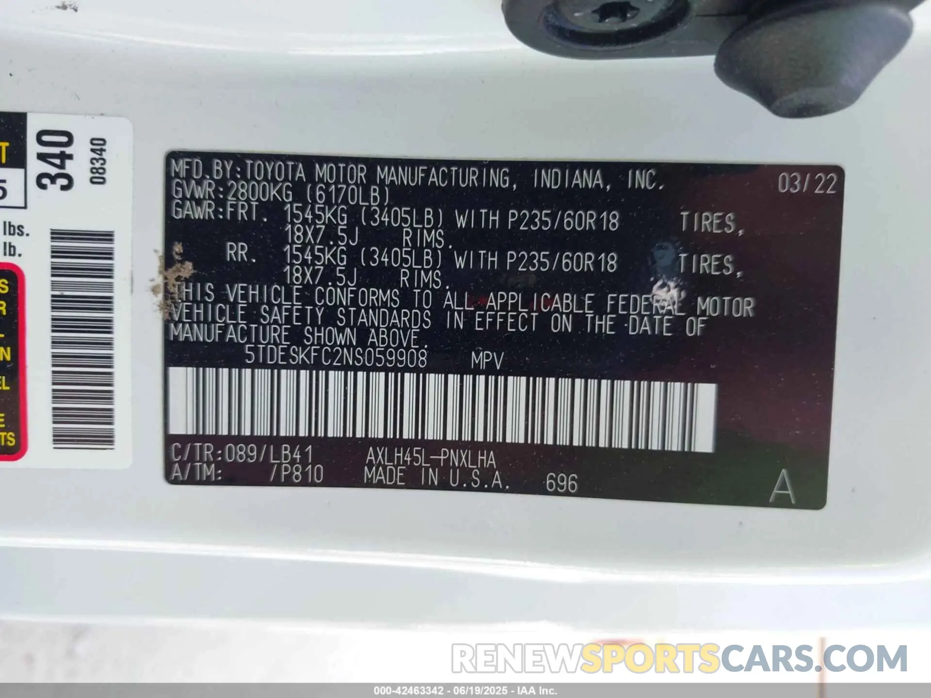 9 fotografías del automóvil dañado 5TDESKFC2NS059908 TOYOTA SIENNA 2022