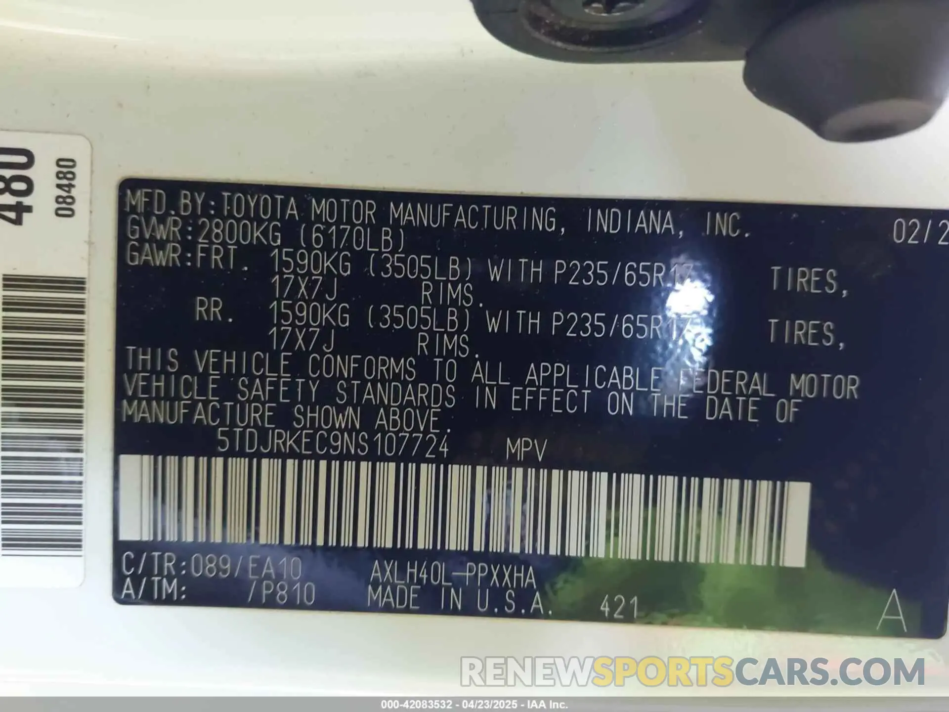 9 fotografías del automóvil dañado 5TDJRKEC9NS107724 TOYOTA SIENNA 2022