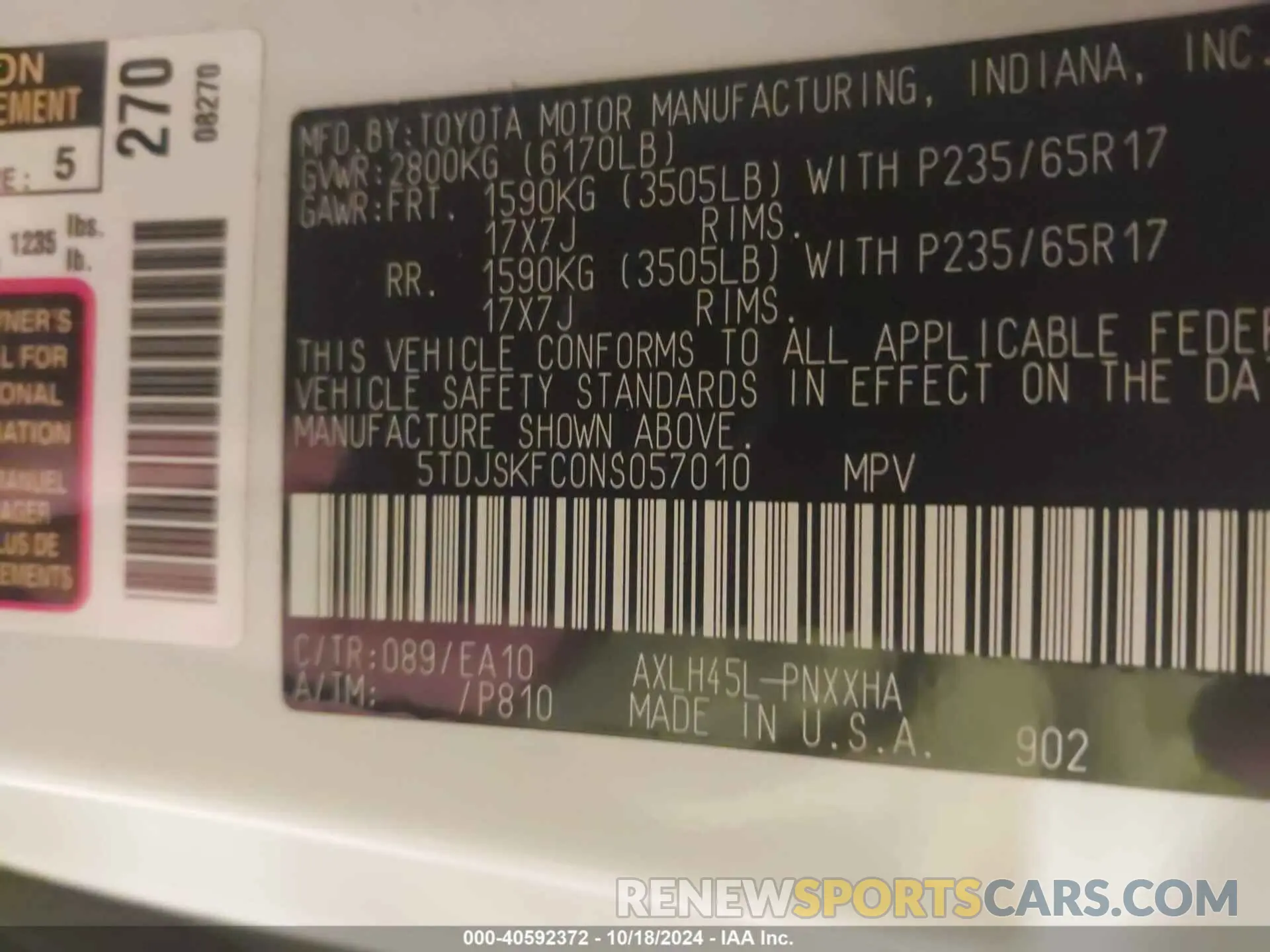 9 fotografías del automóvil dañado 5TDJSKFC0NS057010 TOYOTA SIENNA 2022