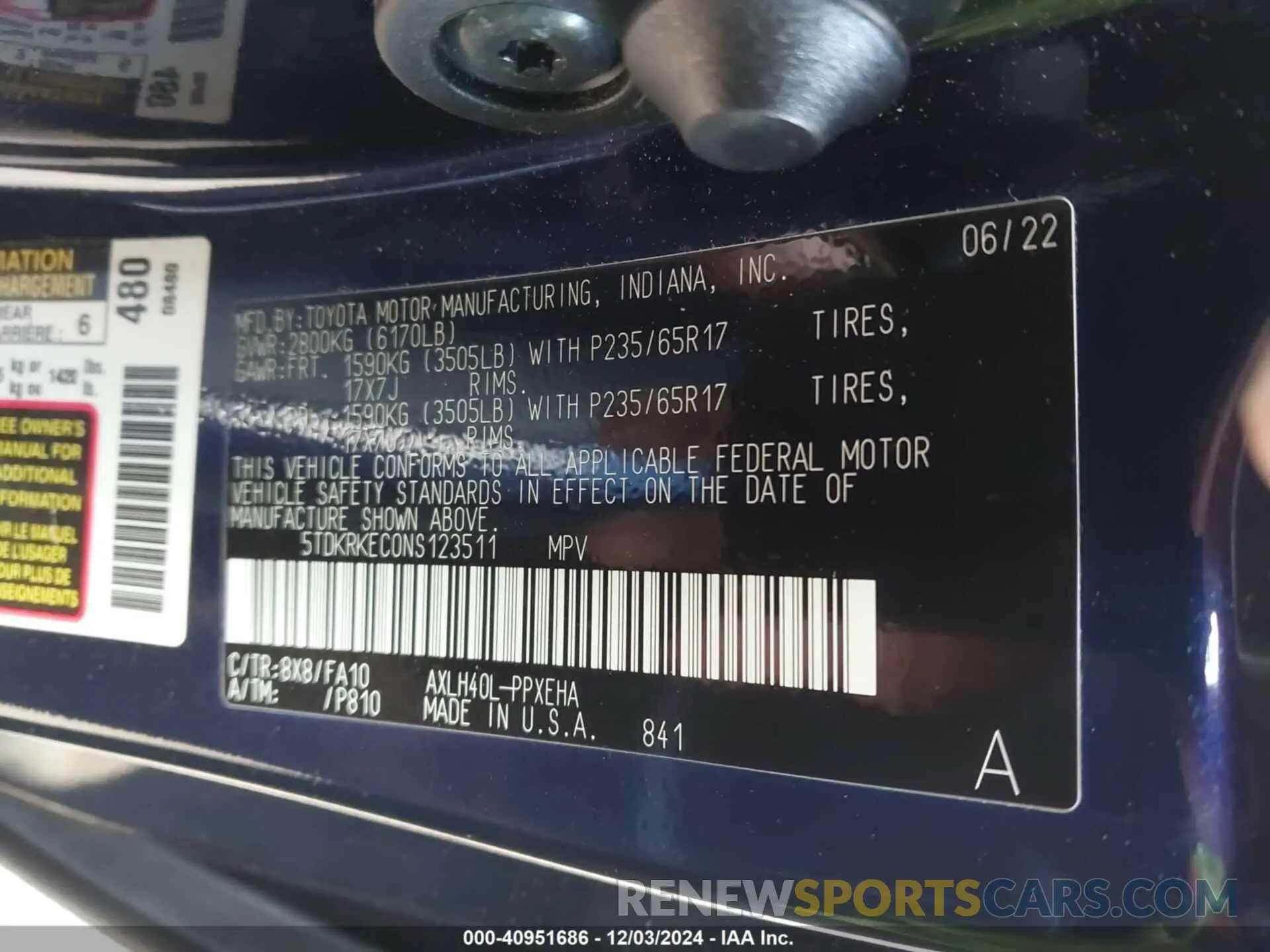 9 fotografías del automóvil dañado 5TDKRKEC0NS123511 TOYOTA SIENNA 2022