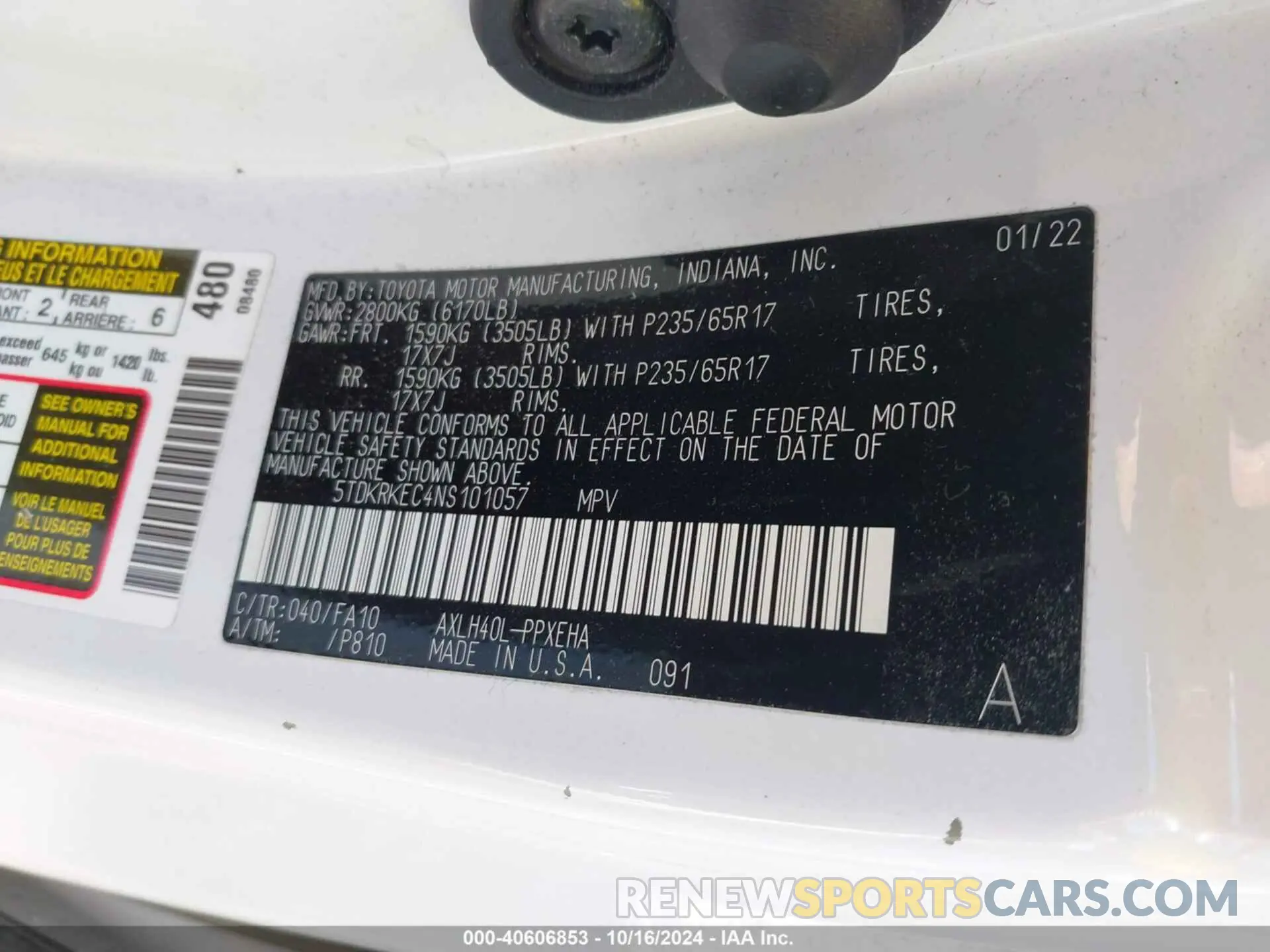 9 fotografías del automóvil dañado 5TDKRKEC4NS101057 TOYOTA SIENNA 2022