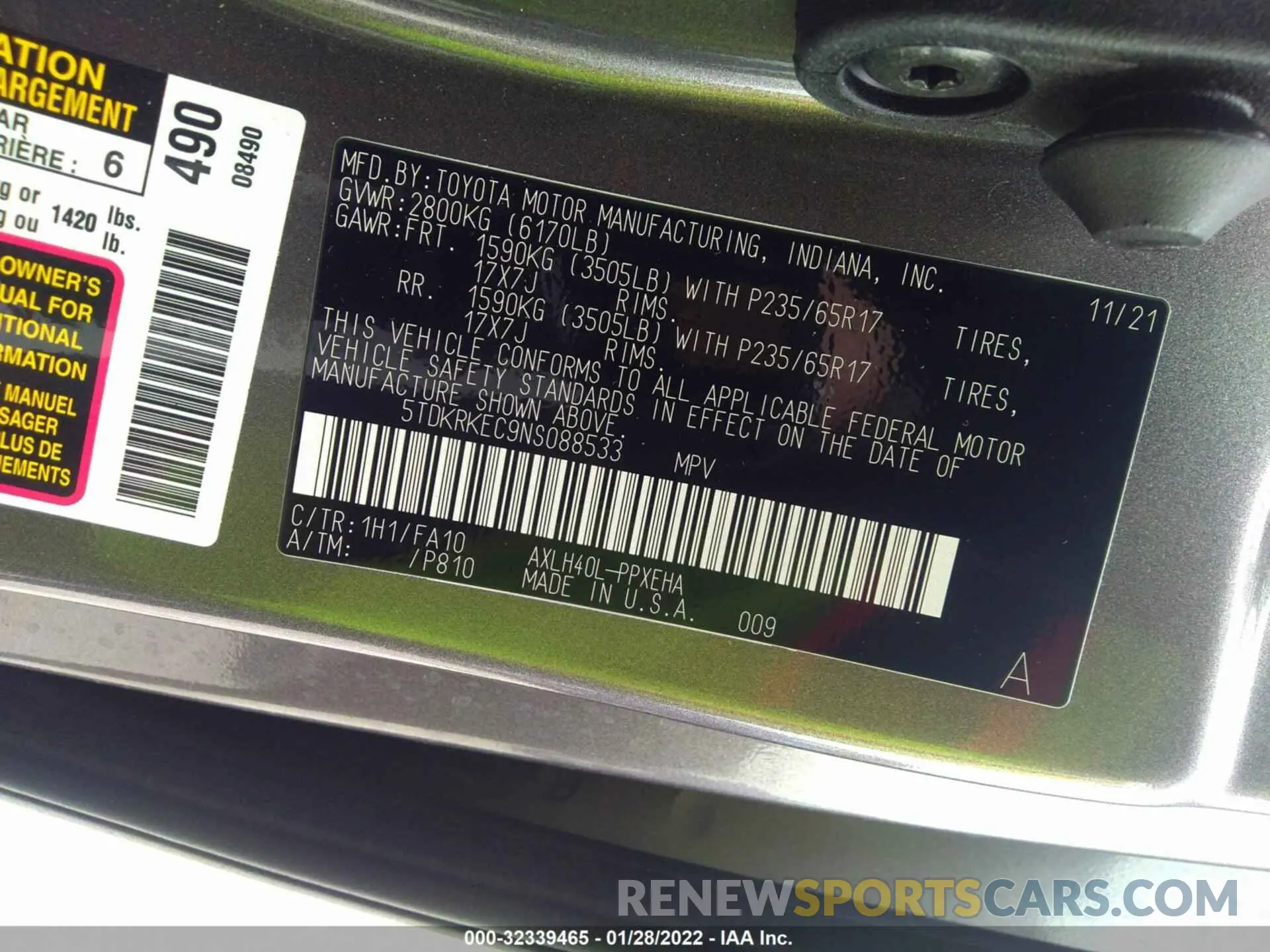 9 fotografías del automóvil dañado 5TDKRKEC9NS088533 TOYOTA SIENNA 2022