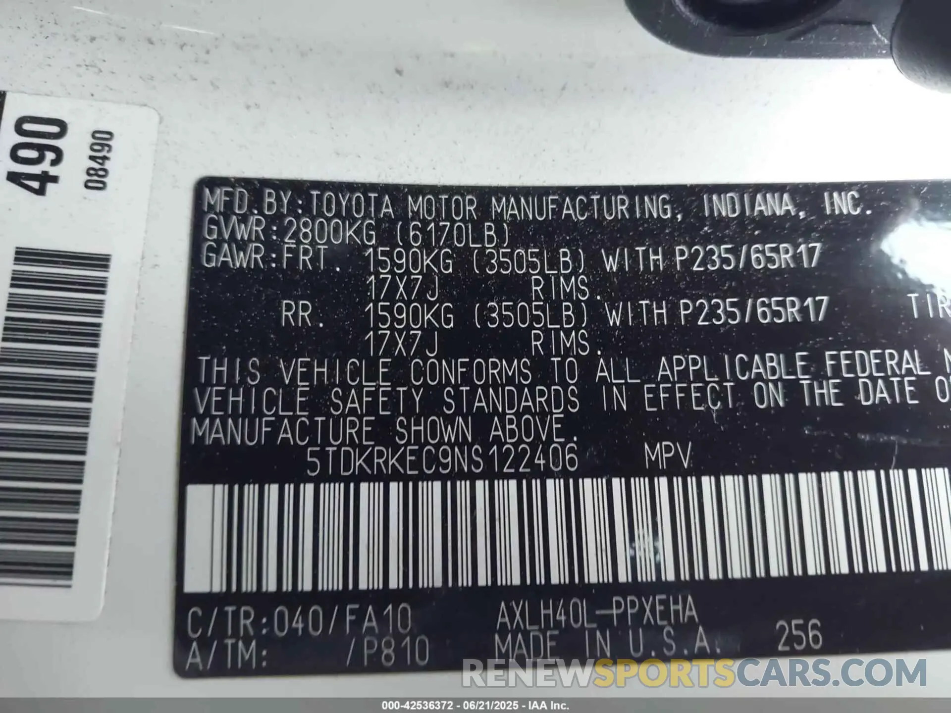 9 fotografías del automóvil dañado 5TDKRKEC9NS122406 TOYOTA SIENNA 2022