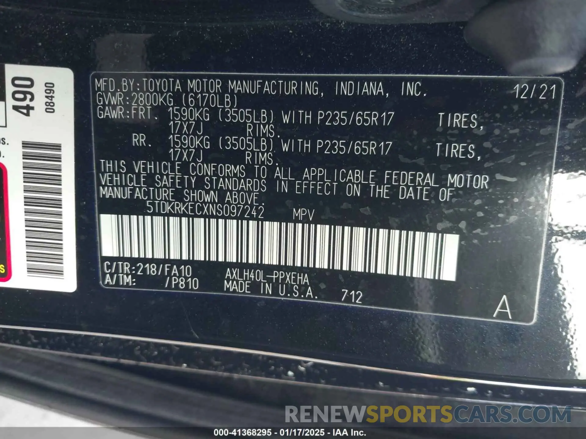 9 fotografías del automóvil dañado 5TDKRKECXNS097242 TOYOTA SIENNA 2022