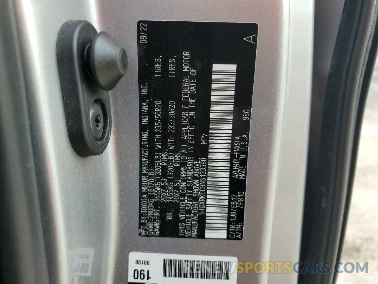 15 fotografías del automóvil dañado 5TDXRKEC9NS133380 TOYOTA SIENNA 2022