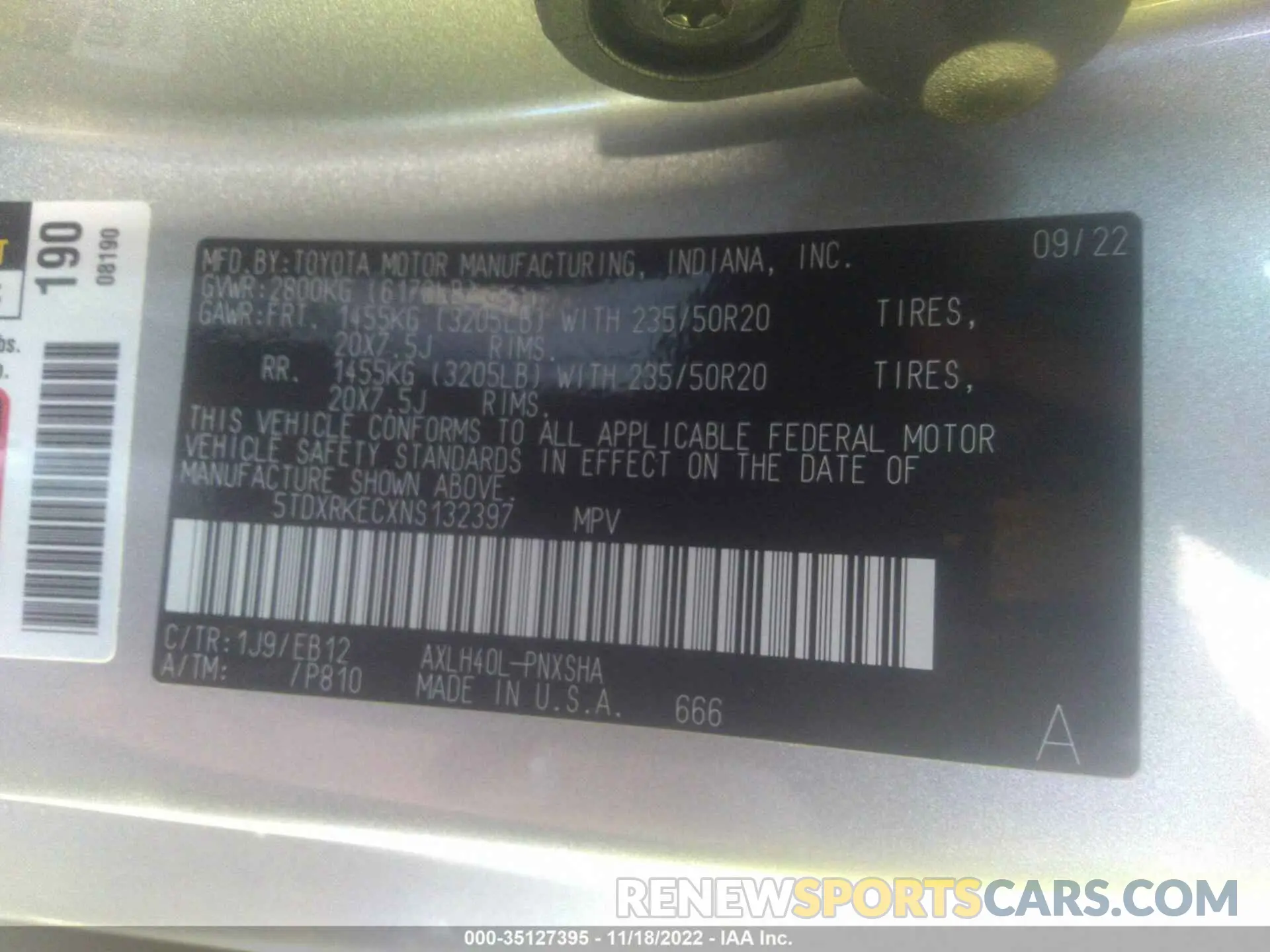 9 fotografías del automóvil dañado 5TDXRKECXNS132397 TOYOTA SIENNA 2022