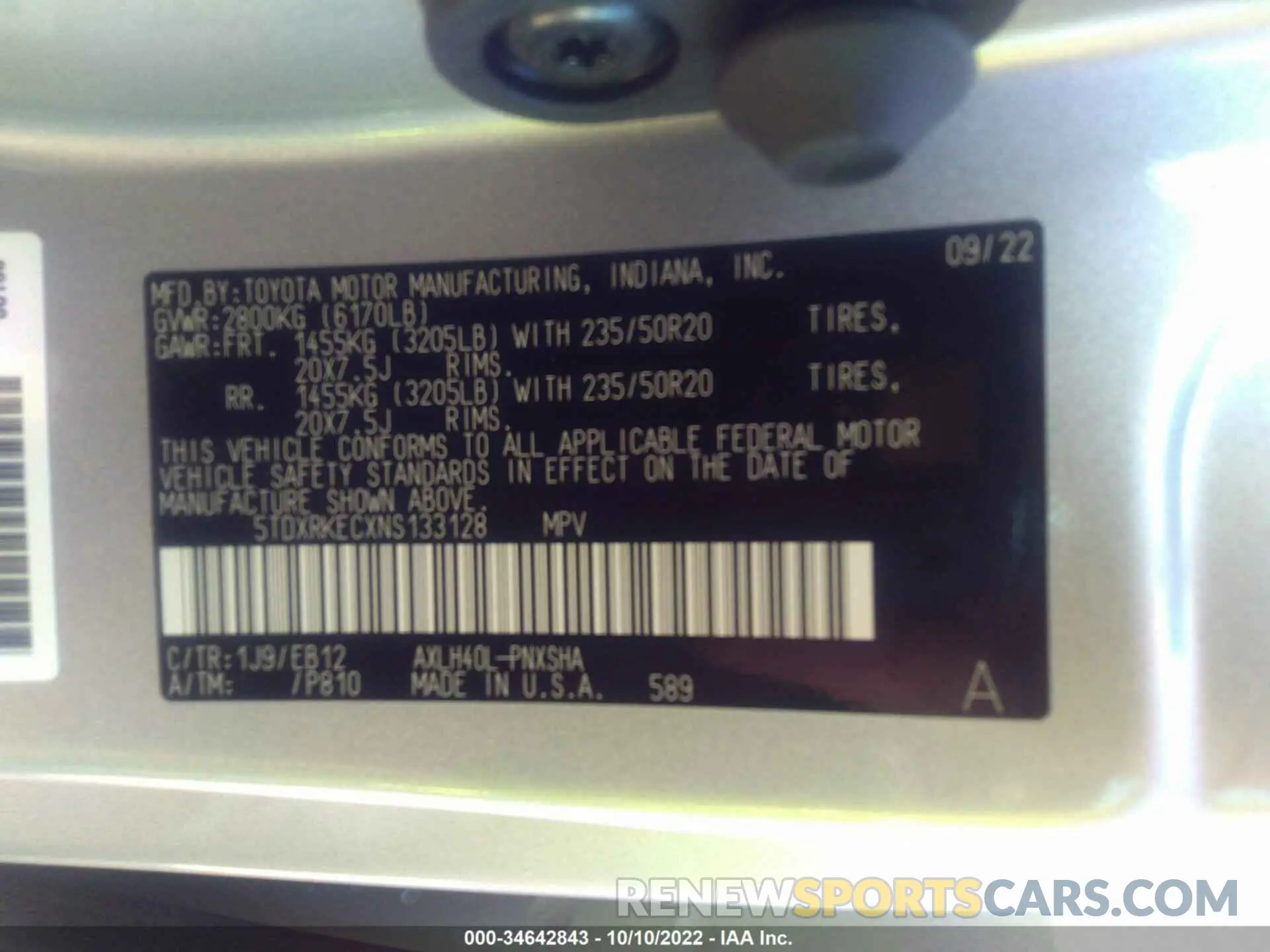9 fotografías del automóvil dañado 5TDXRKECXNS133128 TOYOTA SIENNA 2022