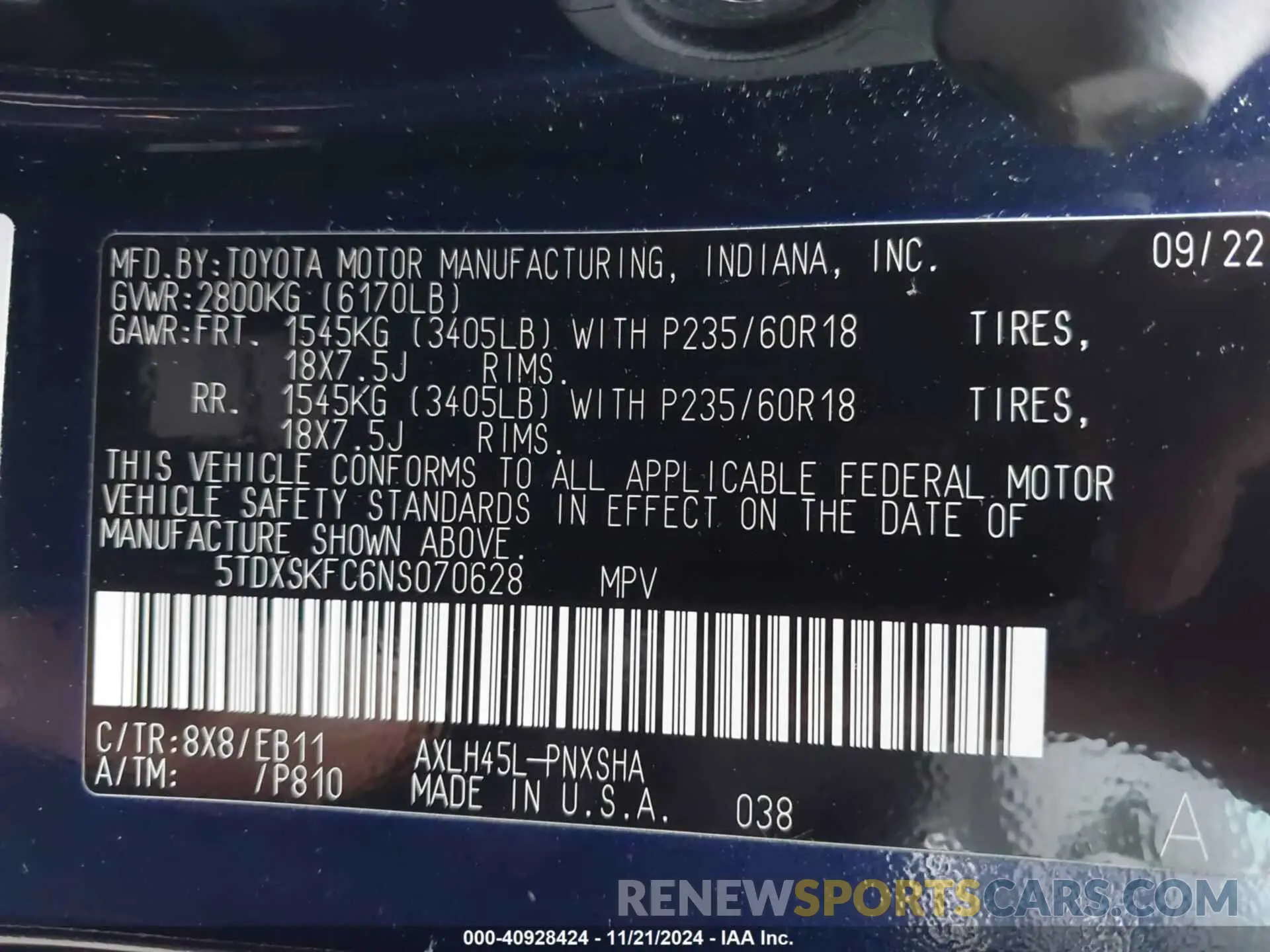 9 fotografías del automóvil dañado 5TDXSKFC6NS070628 TOYOTA SIENNA 2022